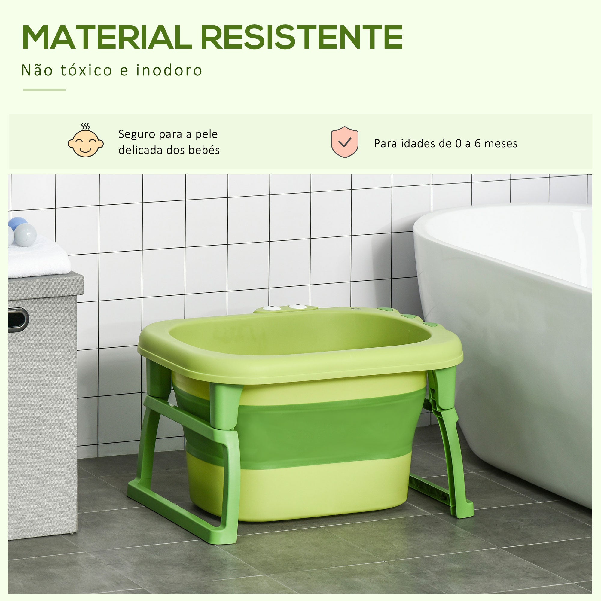 Banheira Dobrável para Bebé – 75,3x55,4x43 cm – Verde – Polipropileno