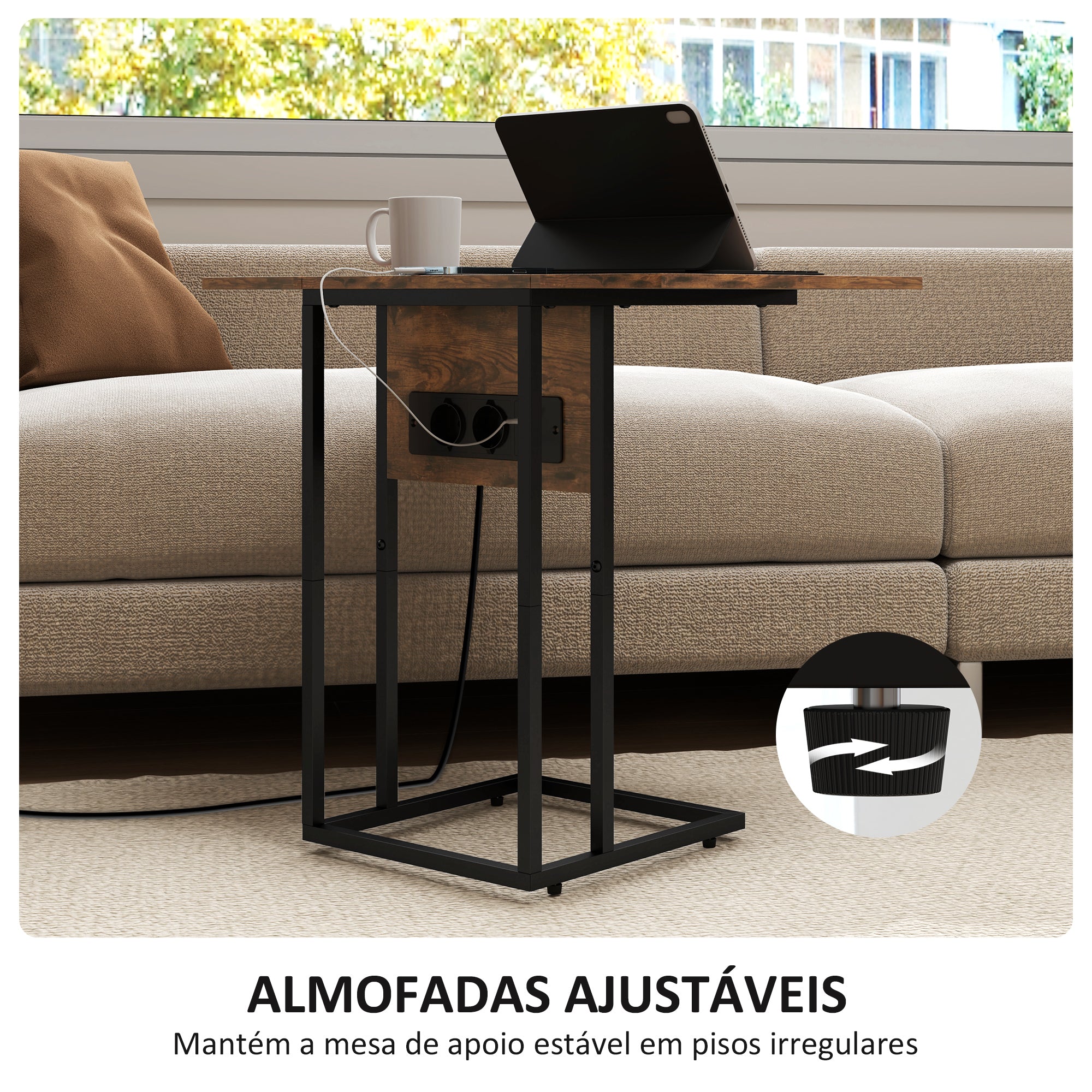 Mesa Auxiliar Extensível – 39x29x57cm – Preto – Metal e Melamina de Madeira
