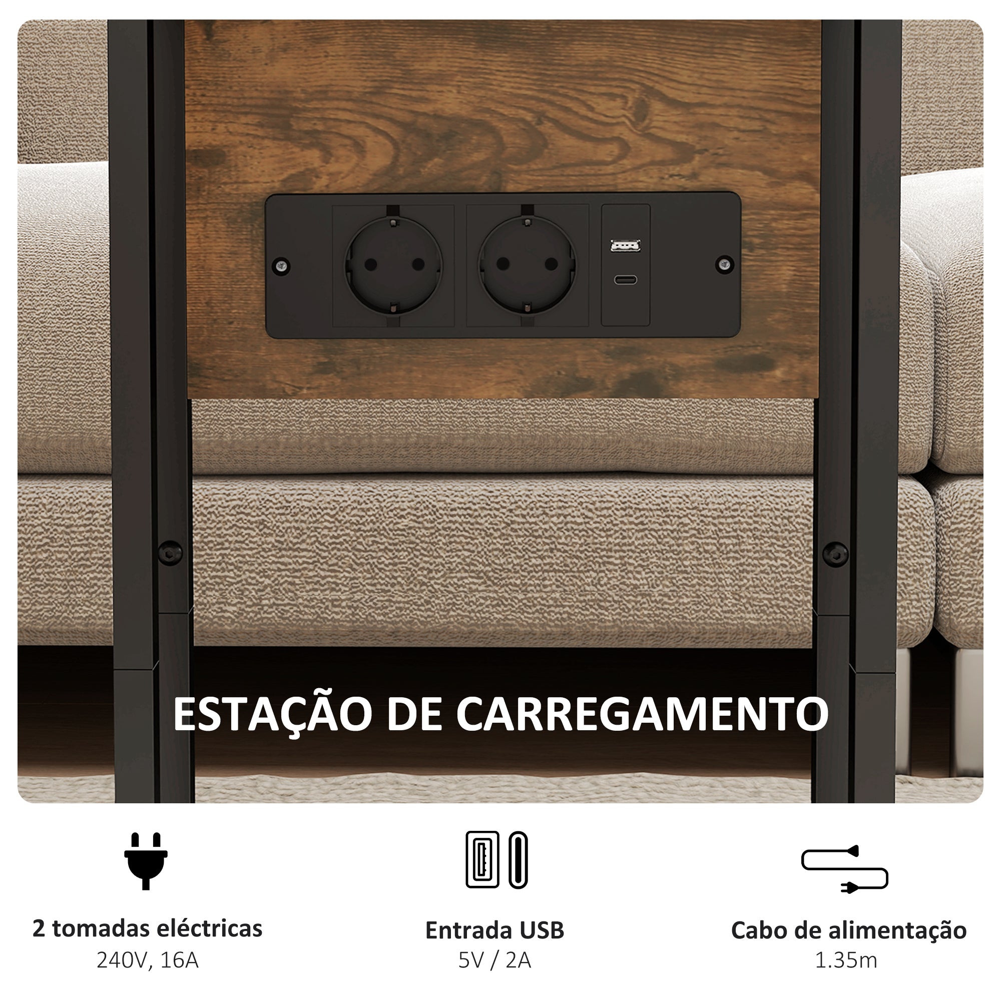 Mesa Auxiliar Extensível – 39x29x57cm – Preto – Metal e Melamina de Madeira