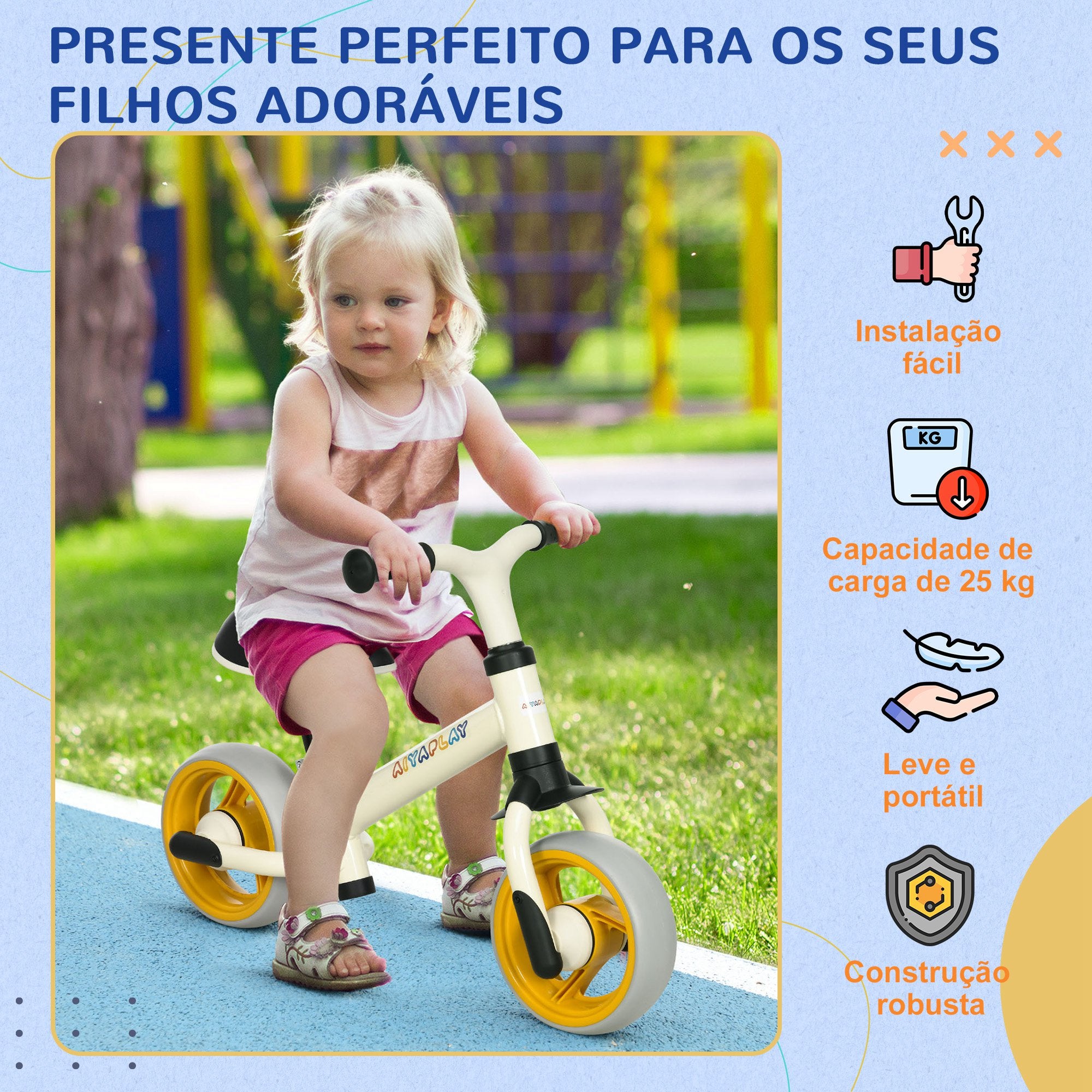 Bicicleta sem Pedais para Crianças Branca 66,5x34x47 cm