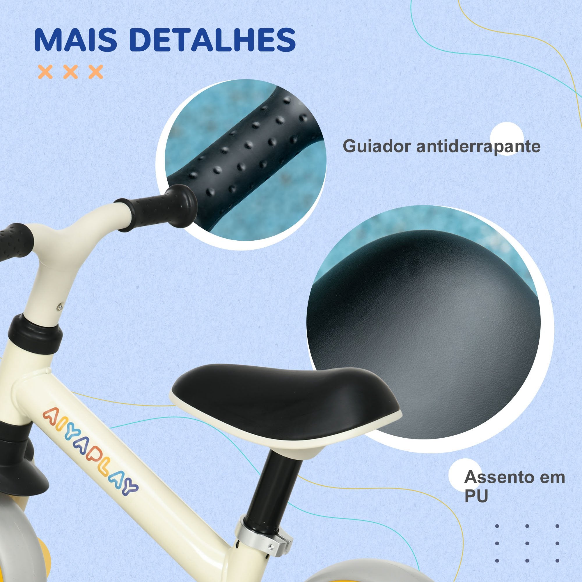 Bicicleta sem Pedais para Crianças Branca 66,5x34x47 cm