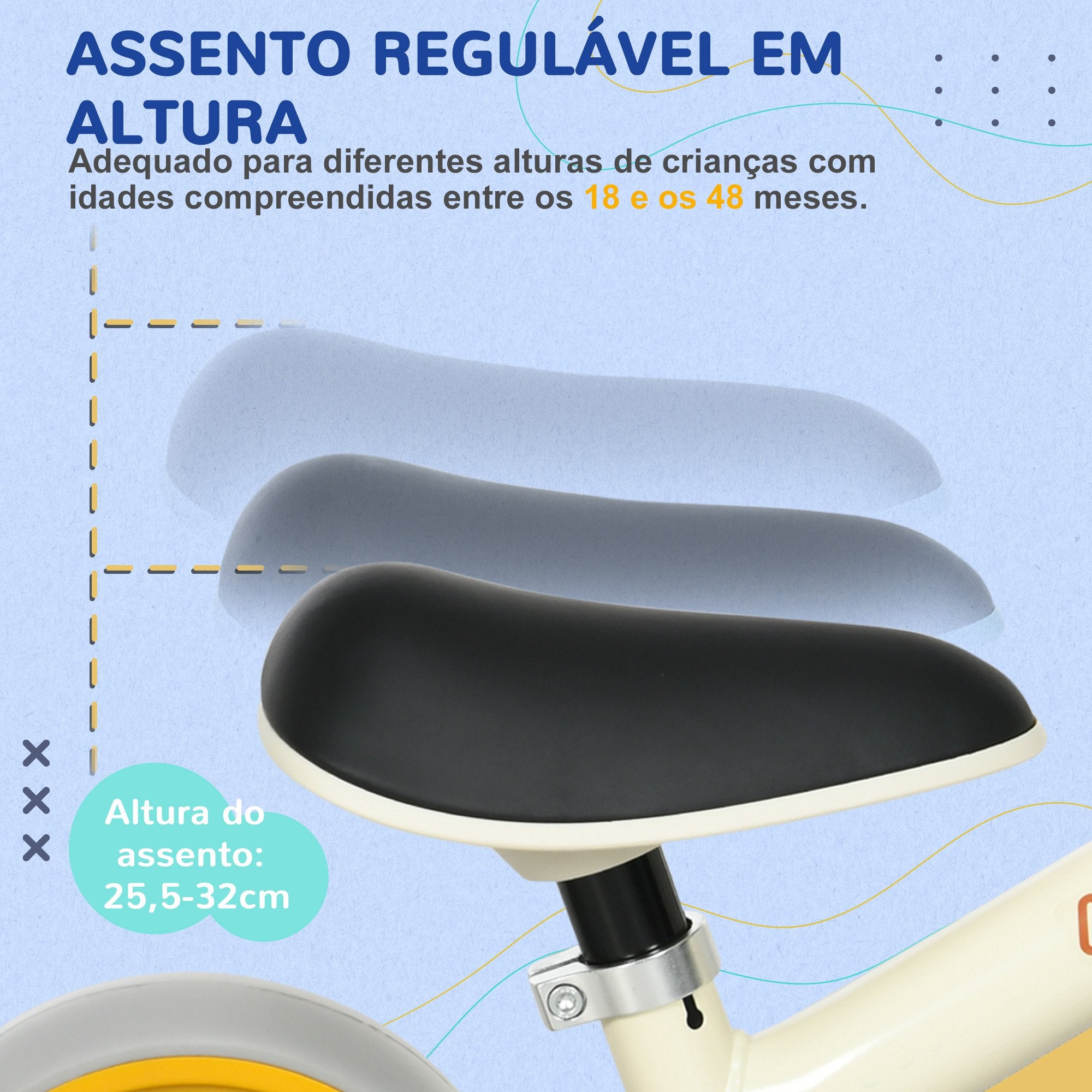 Bicicleta sem Pedais para Crianças Branca 66,5x34x47 cm