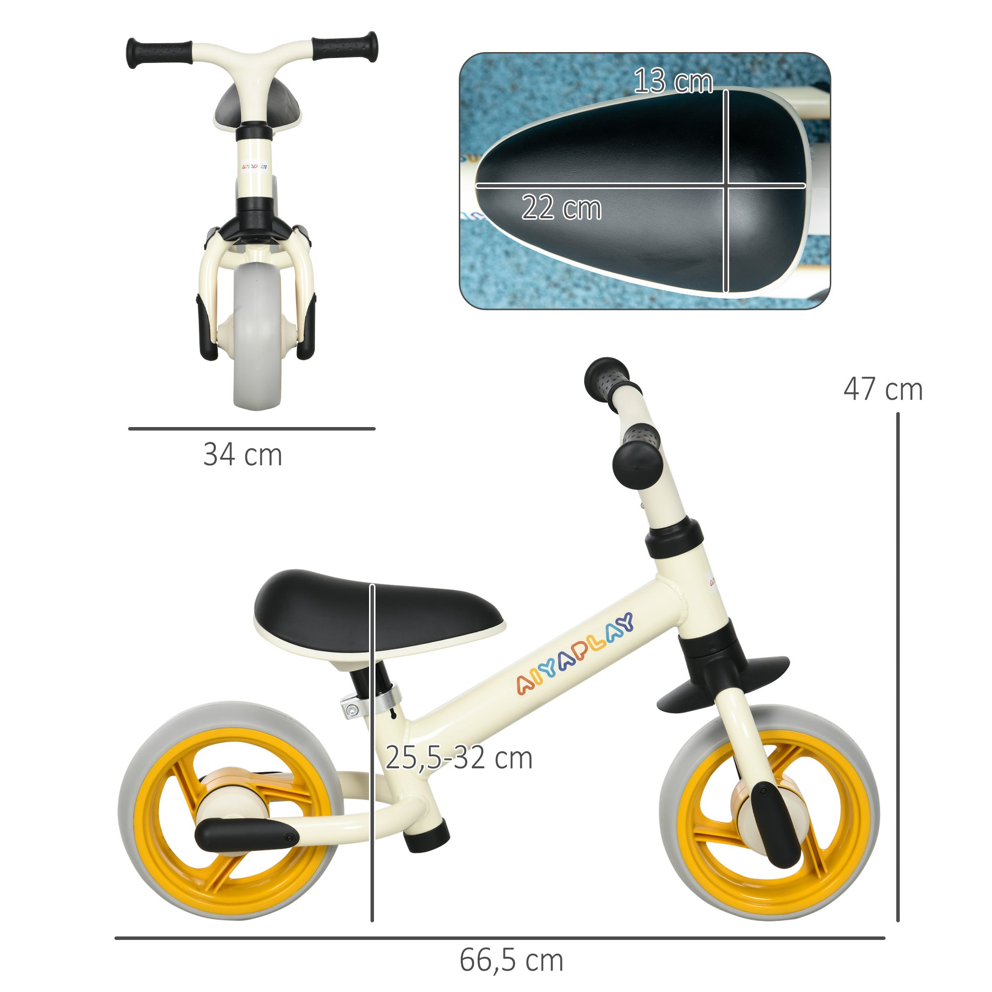 Bicicleta sem Pedais para Crianças Branca 66,5x34x47 cm