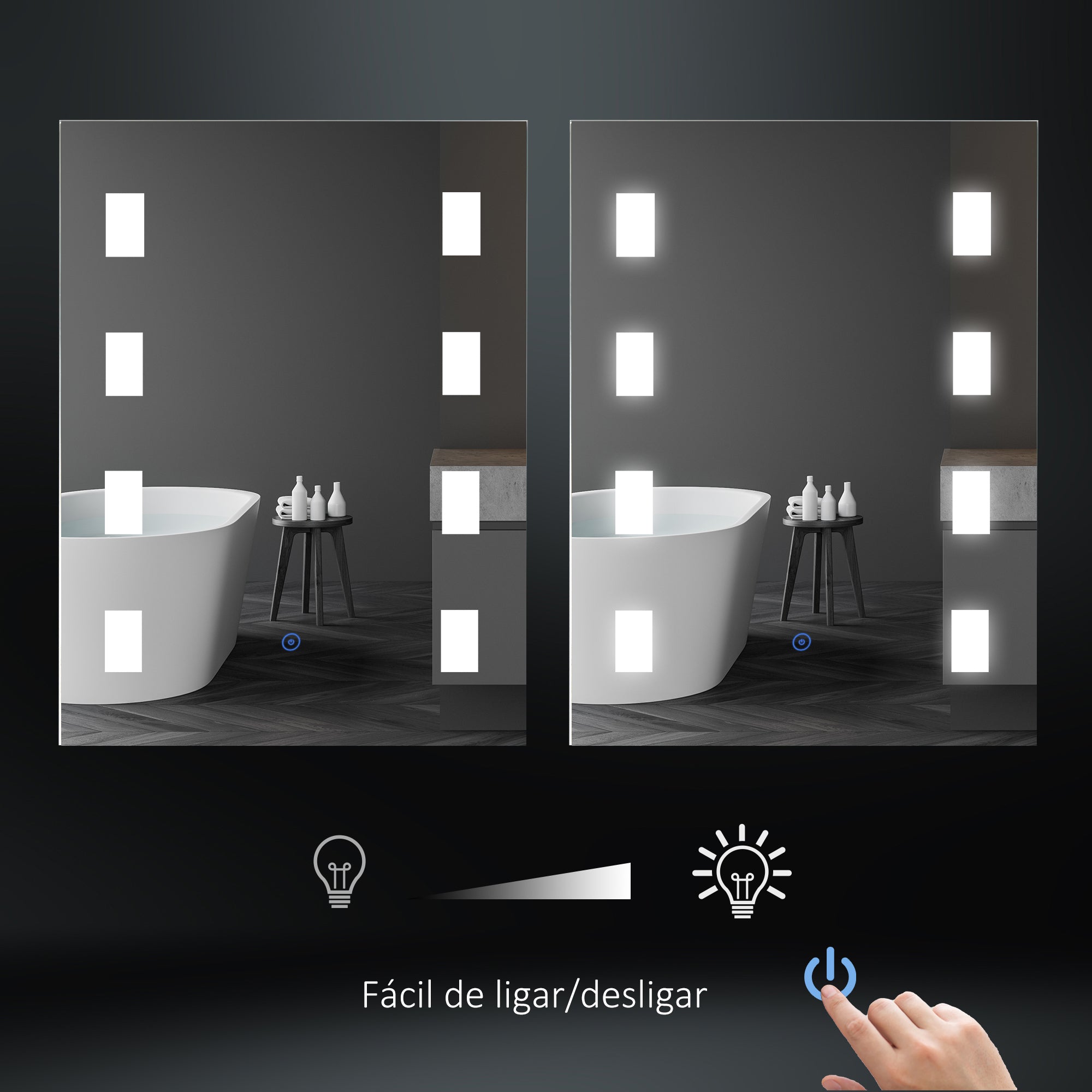 Espelho Casa de Banho LED 70x50 cm Prata