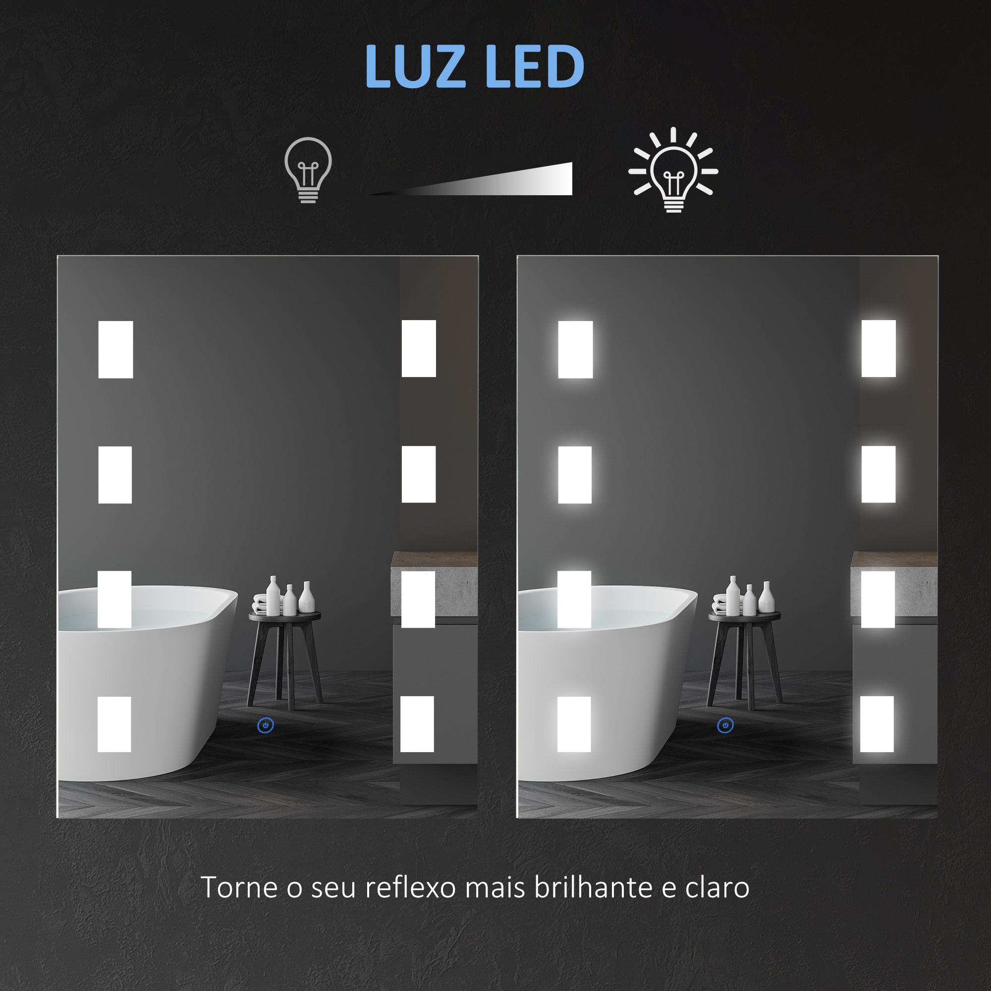 Espelho Casa de Banho LED 70x50 cm Prata