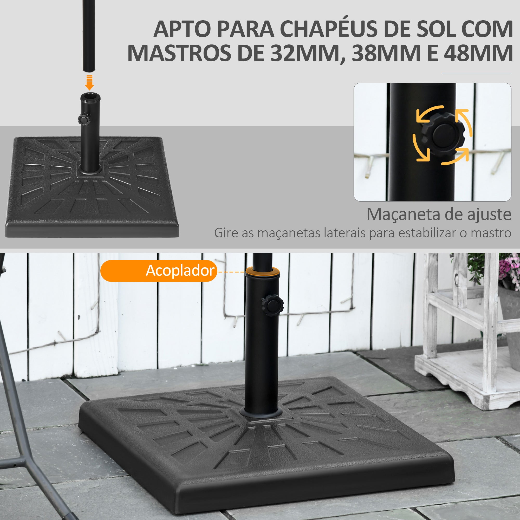 Base para Chapéu de Sol – 51x51x32 cm – Preto – Resina