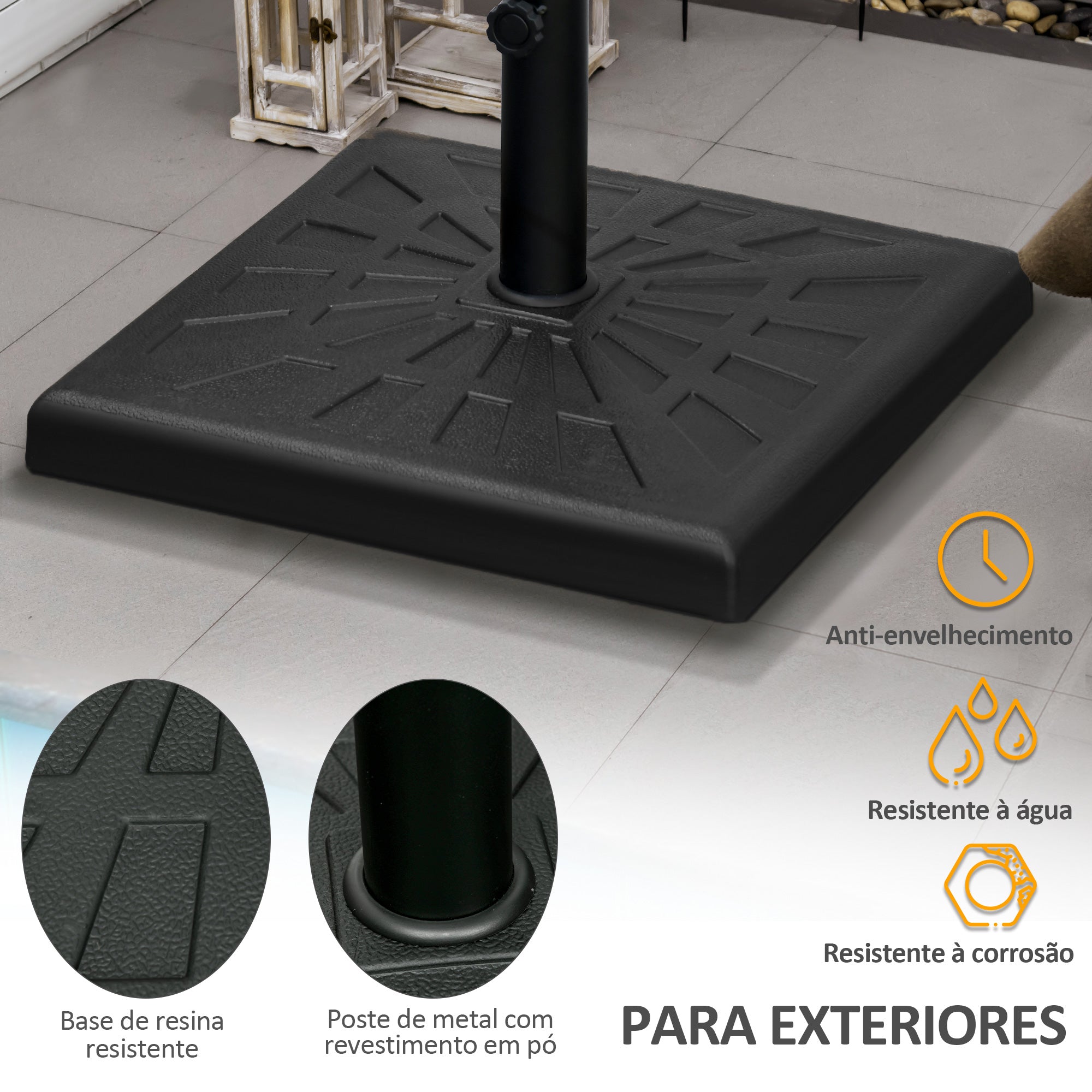 Base para Chapéu de Sol – 51x51x32 cm – Preto – Resina