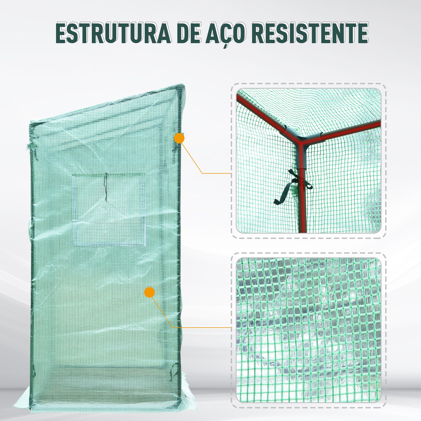 Estufa de Jardim Verde 200x73x168 cm com Tubos de Aço, 1 Porta e 2 Janelas Enroláveis