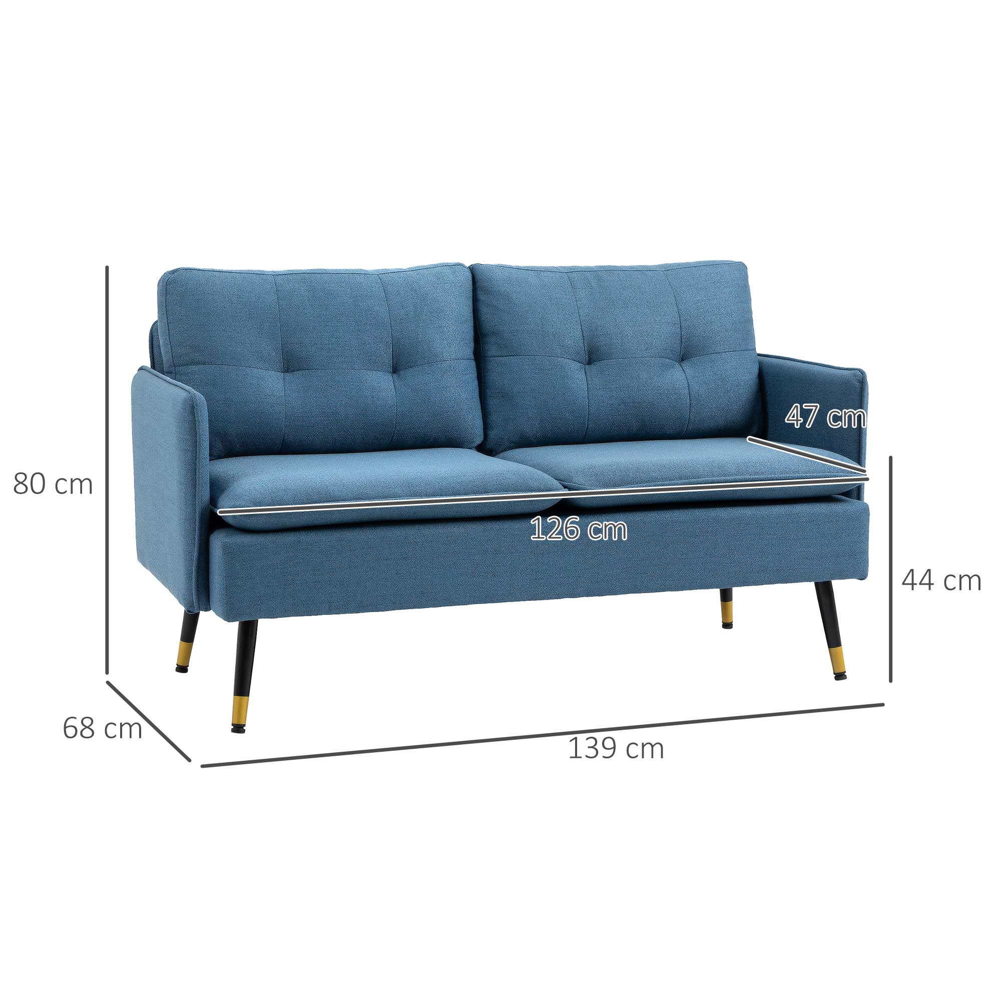 Sofá de 2 Lugares Azul 139x68x80 cm - Moderno e Confortável