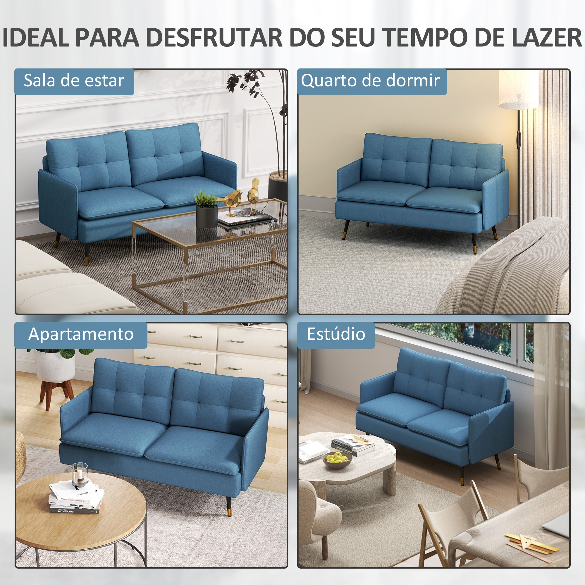 Sofá de 2 Lugares Azul 139x68x80 cm - Moderno e Confortável