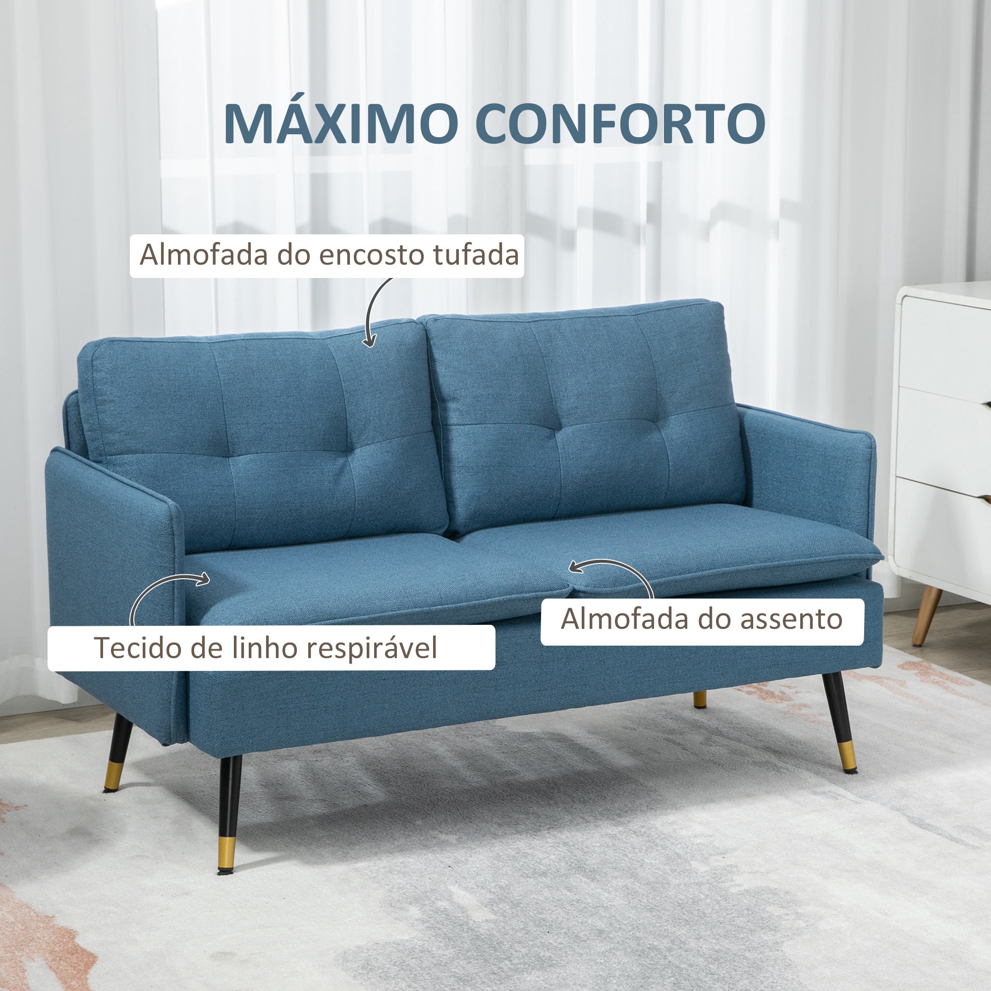 Sofá de 2 Lugares Azul 139x68x80 cm - Moderno e Confortável