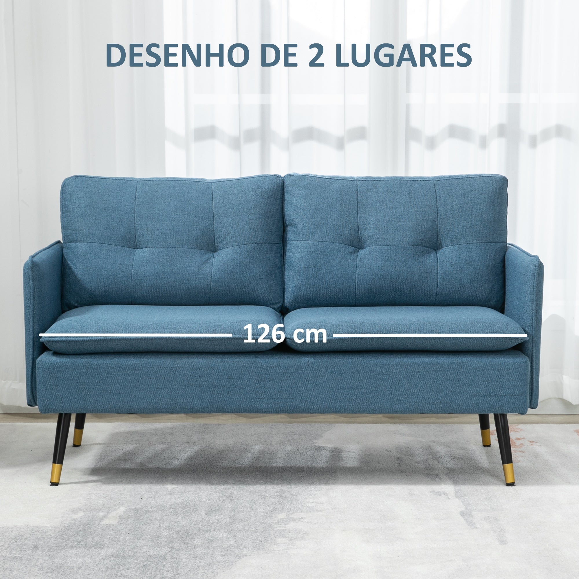 Sofá de 2 Lugares Azul 139x68x80 cm - Moderno e Confortável