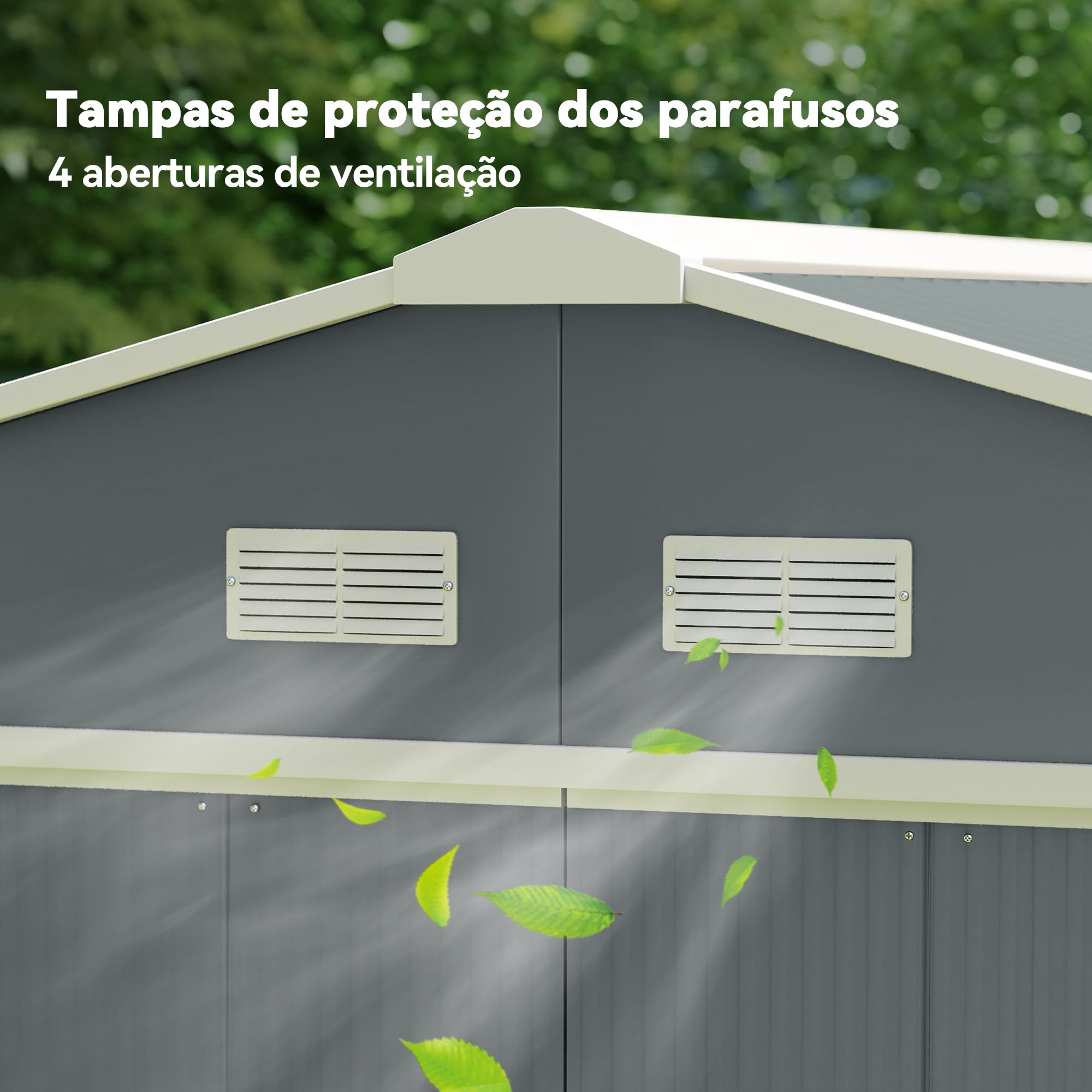 Abrigo de Jardim Metálico 340x386x200cm Cinza e Branco