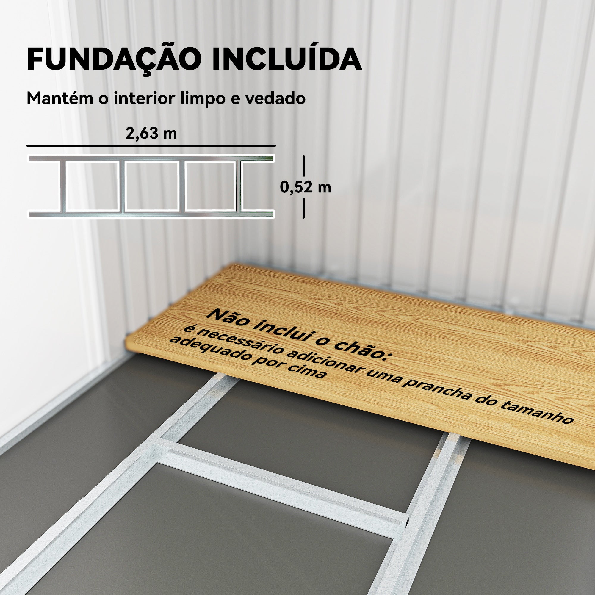 Abrigo de Jardim 280x130x172 cm Cinza - Estrutura de Aço Galvanizado