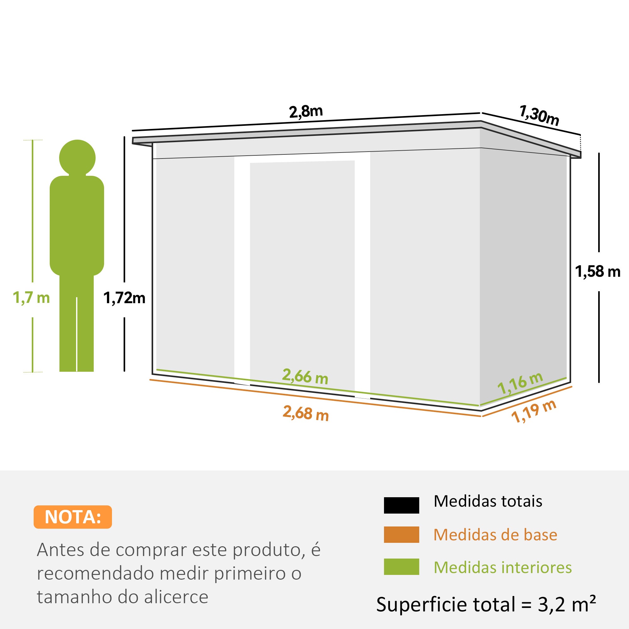 Abrigo de Jardim 280x130x172 cm Cinza - Estrutura de Aço Galvanizado