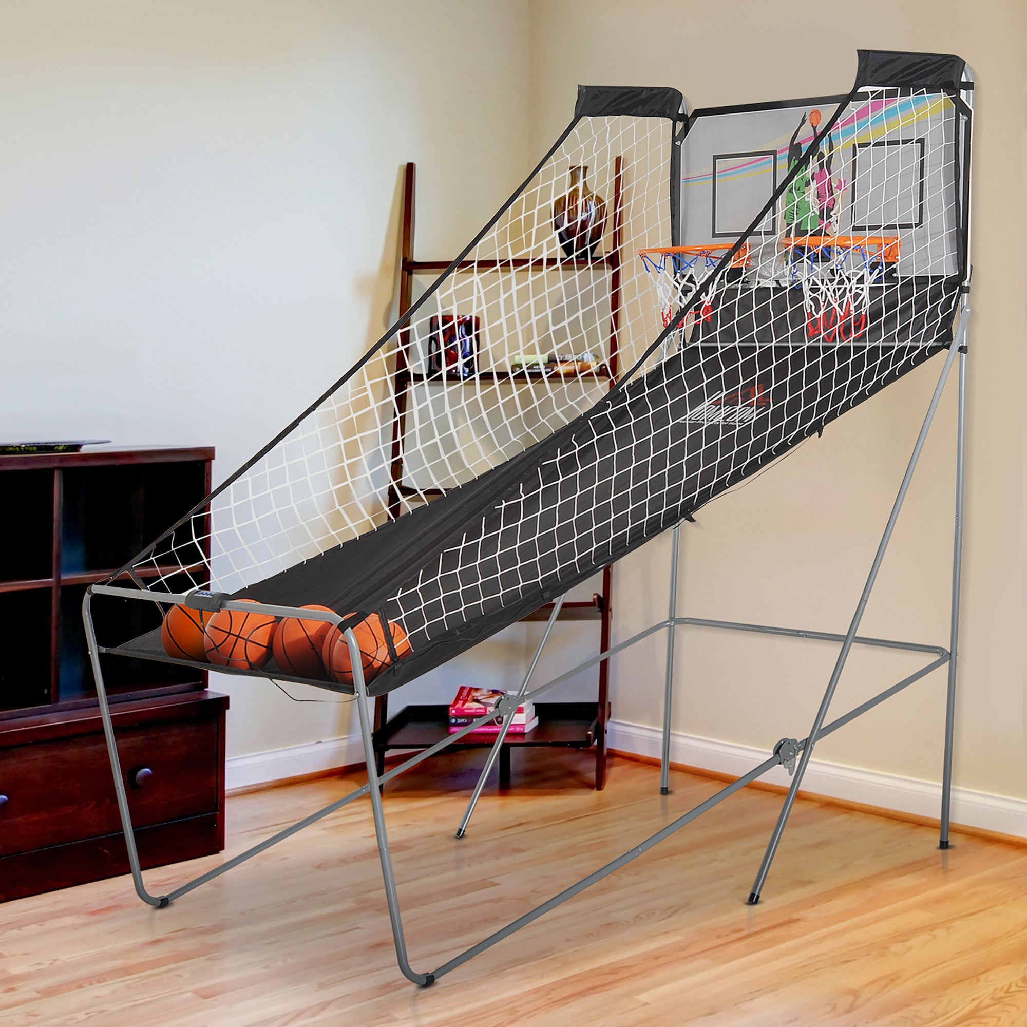 Conjunto de Cestos de Basquetebol Dobráveis - Cor: Preto e Branco - 205 x 110 x 205 cm
