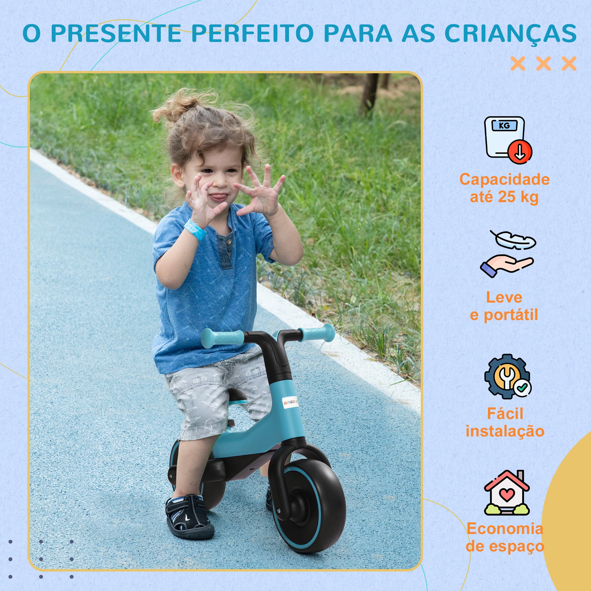 Bicicleta Infantil sem Pedais Azul 66,5x34x46,5 cm