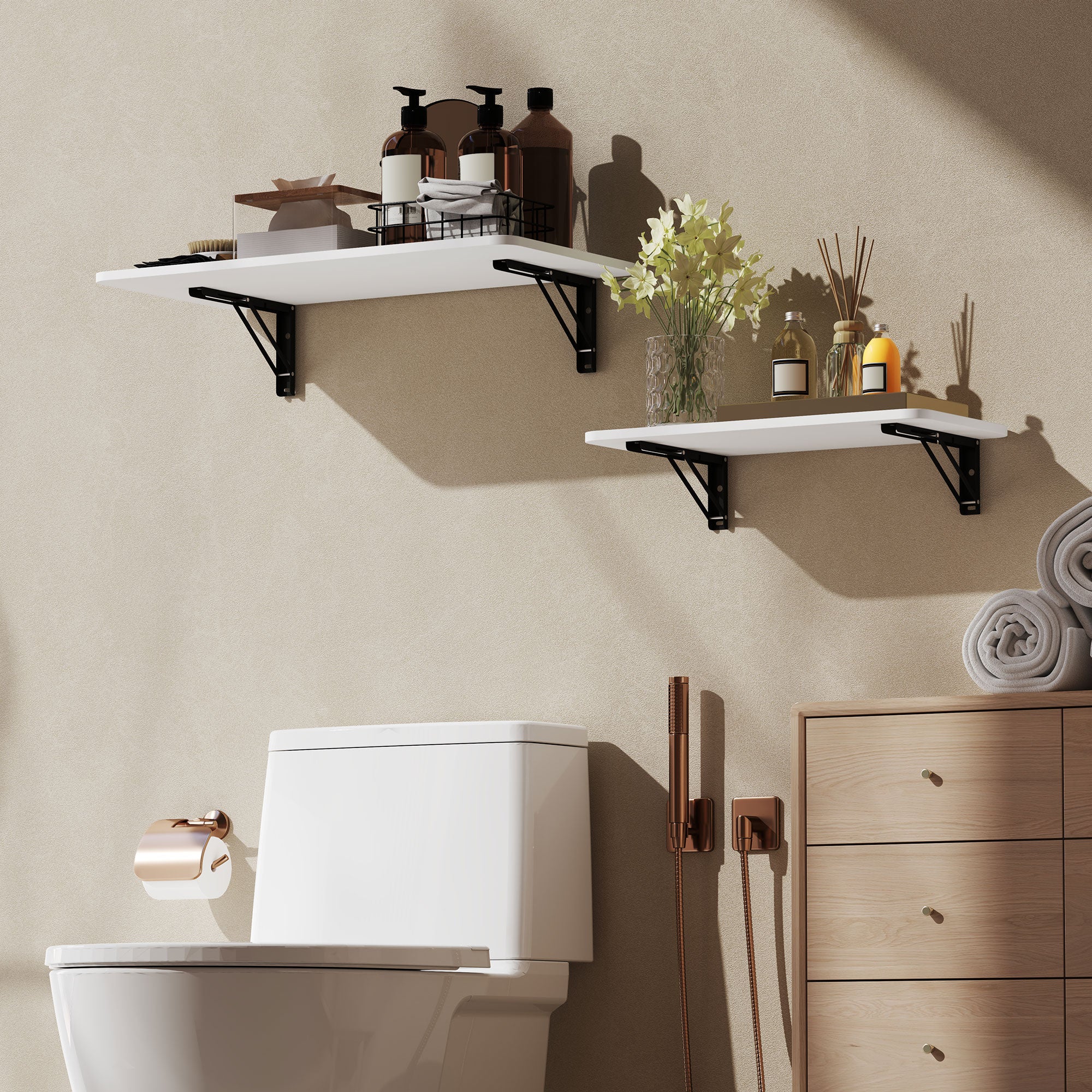 Conjunto de 2 Mesas Dobráveis de Parede - Branco Brilhante 80x40x16,5 cm