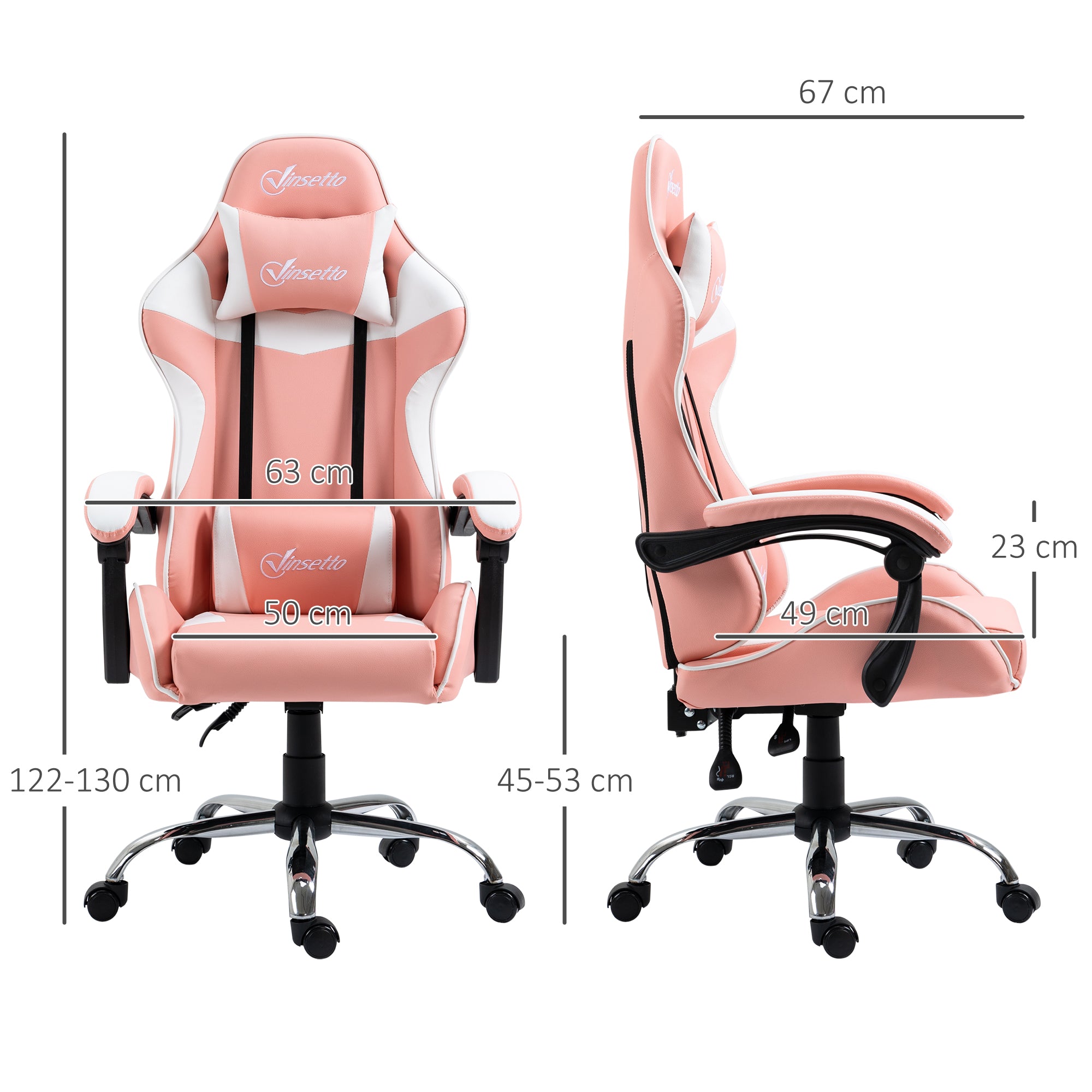 Cadeira Gaming Ergonômica Rosa e Branco 63x67x122-130cm