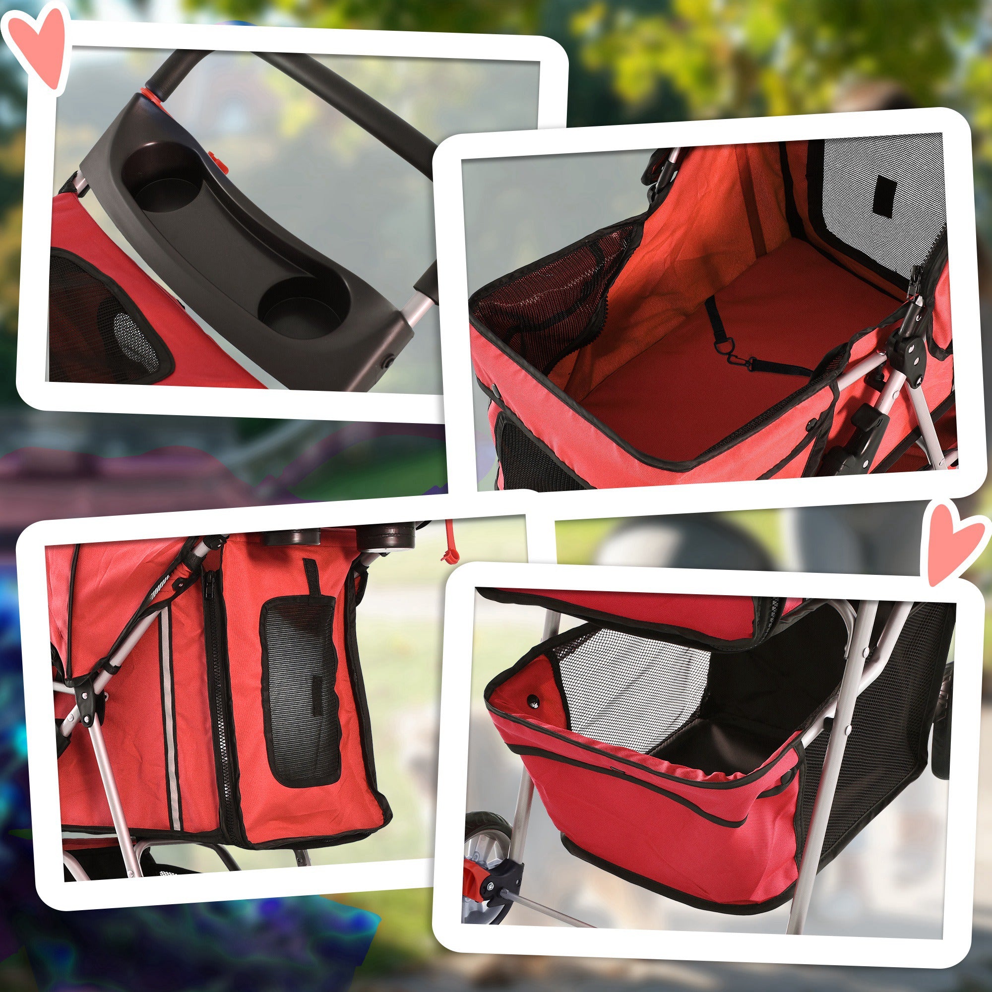 Carrinho de Passeio para Animais de Estimação 75x45x97cm Vermelho
