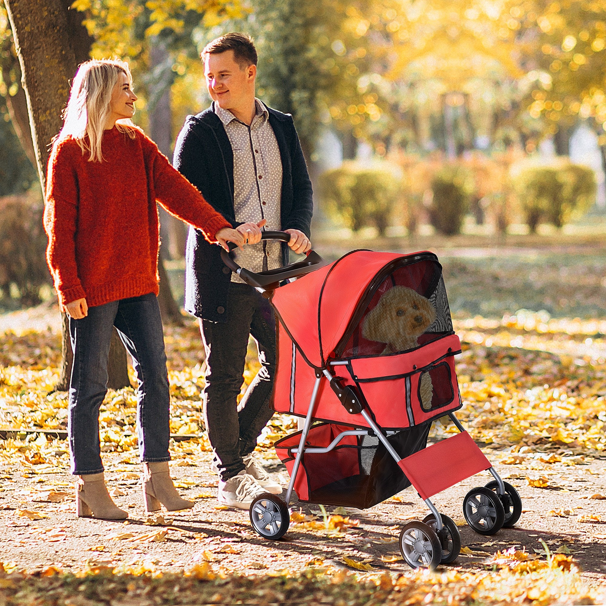 Carrinho de Passeio para Animais de Estimação 75x45x97cm Vermelho