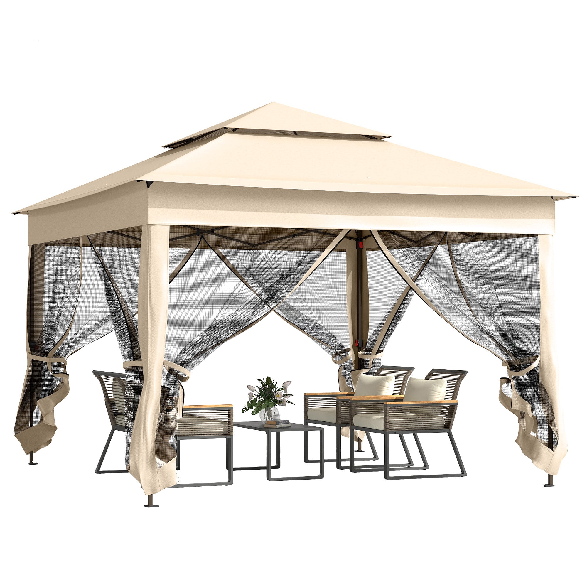 Tenda Dobrável de Jardim 325x325x270 cm Cor Creme Branco