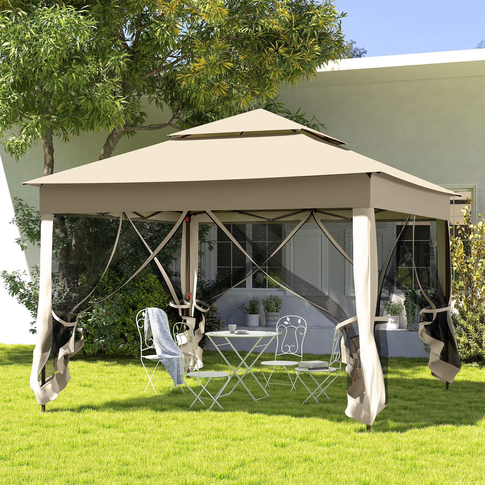 Tenda Dobrável de Jardim 325x325x270 cm Cor Creme Branco