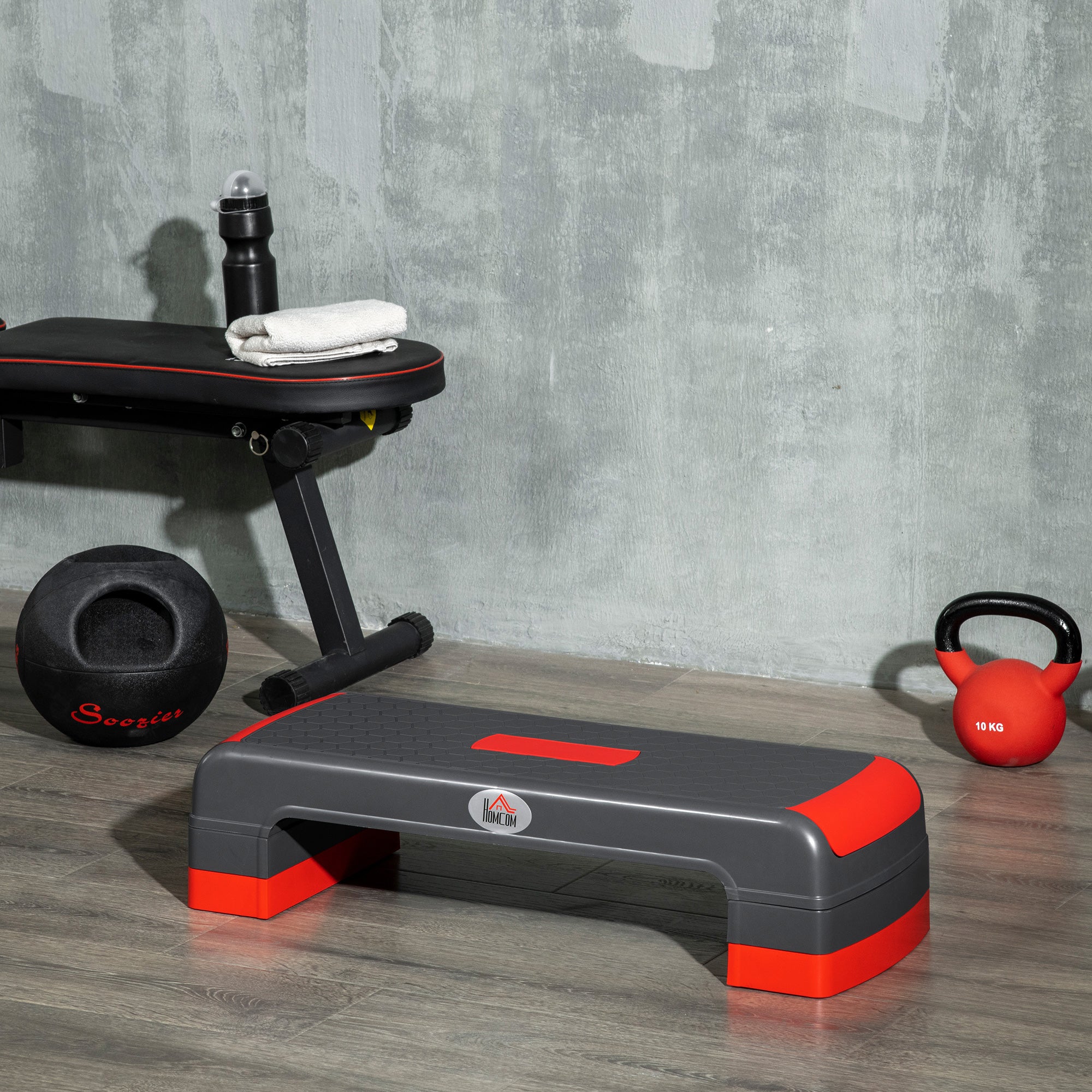 Step Fitness Aeróbico – 78x28x10/15/20cm – Vermelho e Cinza – Polipropileno