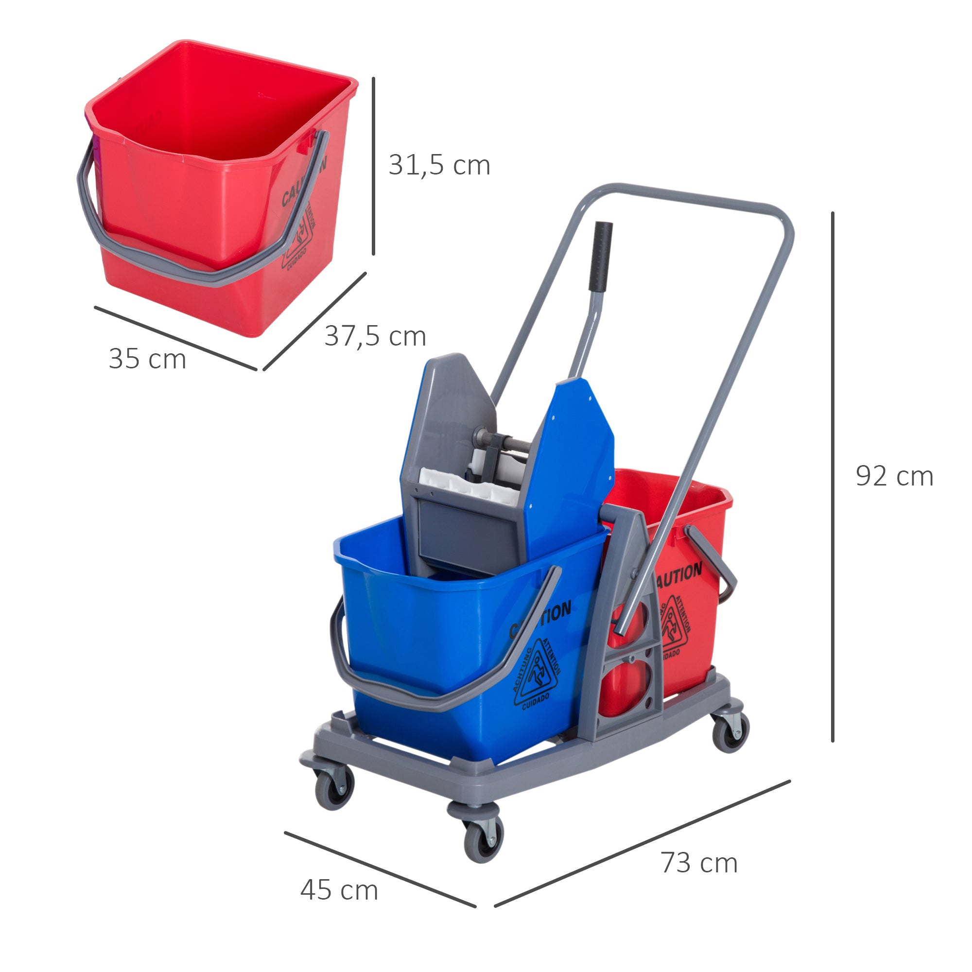 Carrinho de Limpeza Profissional – 73x45x92cm – Vermelho e Azul – Plástico e Metal