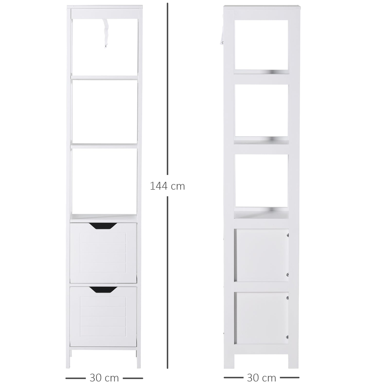 Armário Multiuso 3 Prateleiras e 2 Gavetas - 30x30x144 cm - Branco