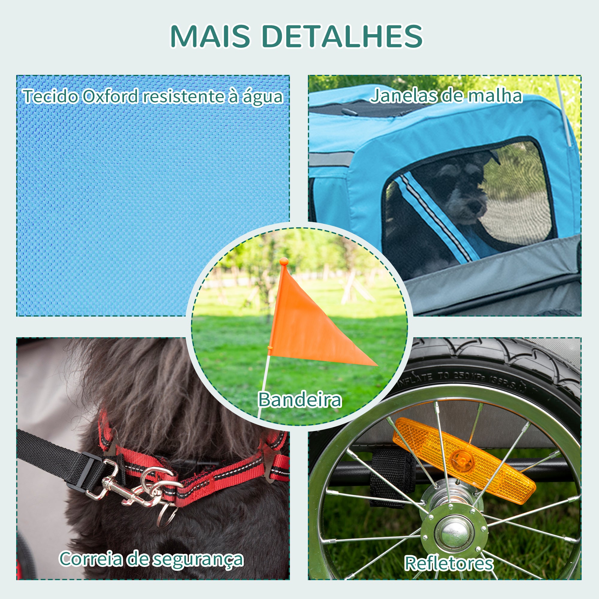 Reboque de Bicicleta 2 em 1 para Cães - Azul 129x55.5x92 cm