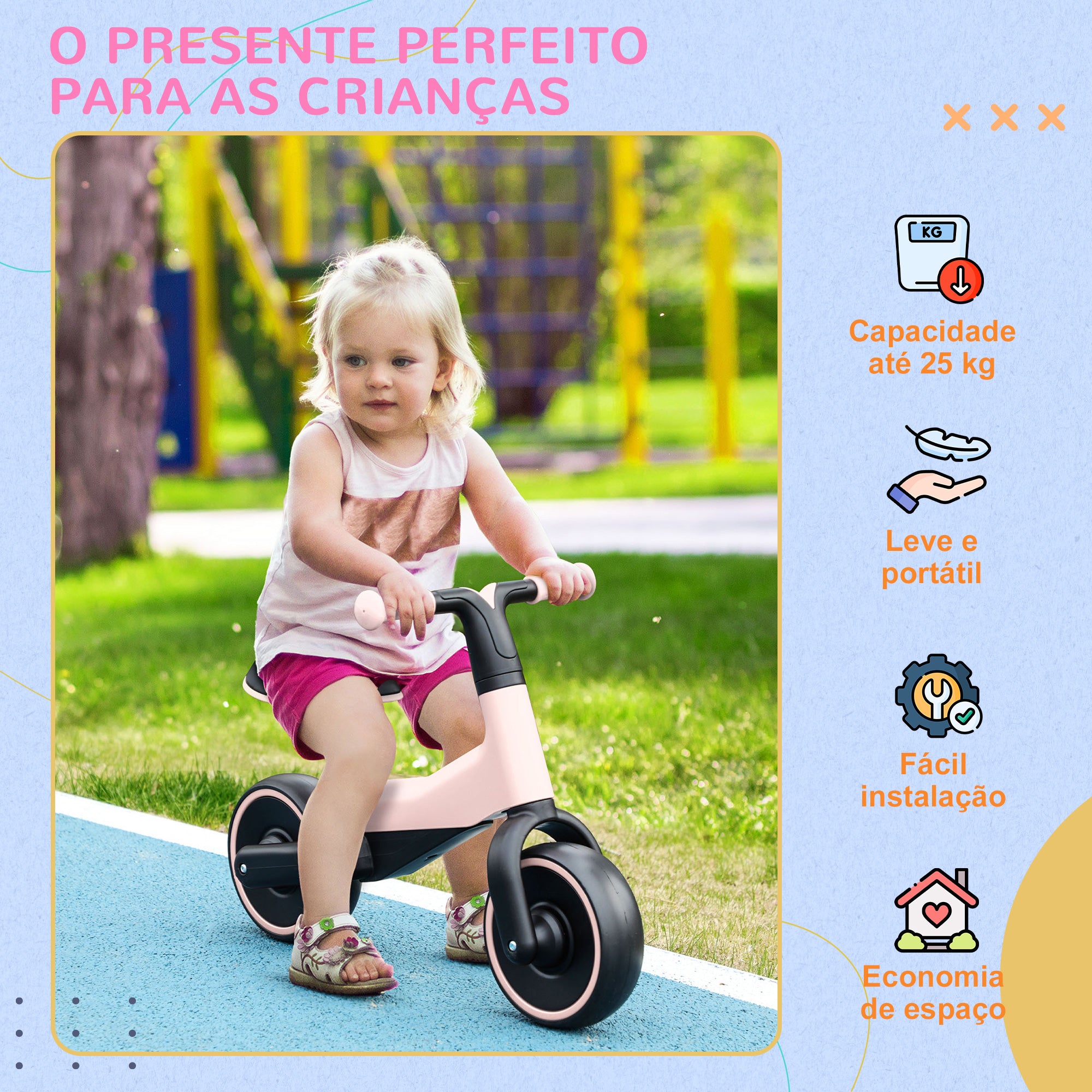 Bicicleta Infantil sem Pedais Rosa 66,5x34x46,5 cm