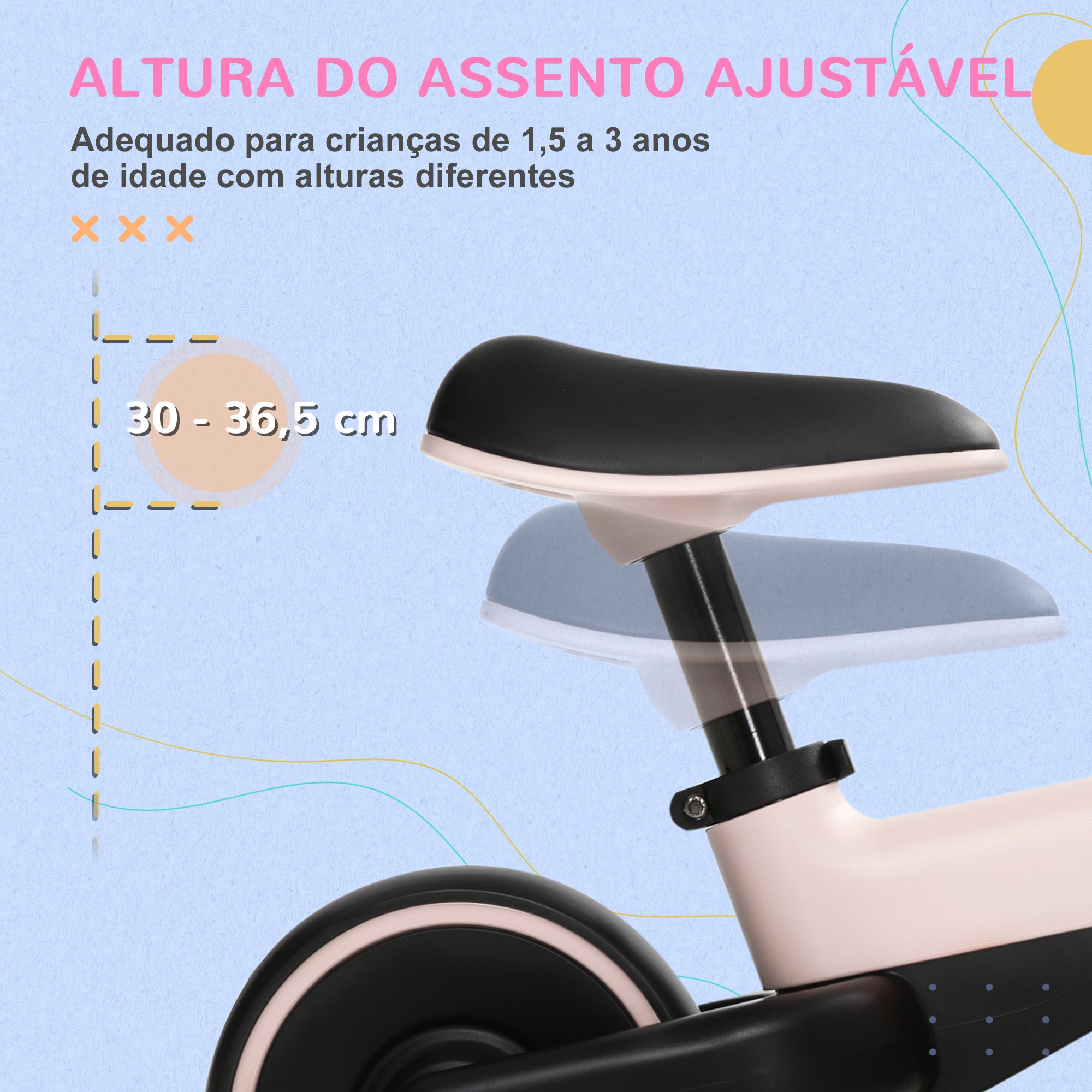 Bicicleta Infantil sem Pedais Rosa 66,5x34x46,5 cm
