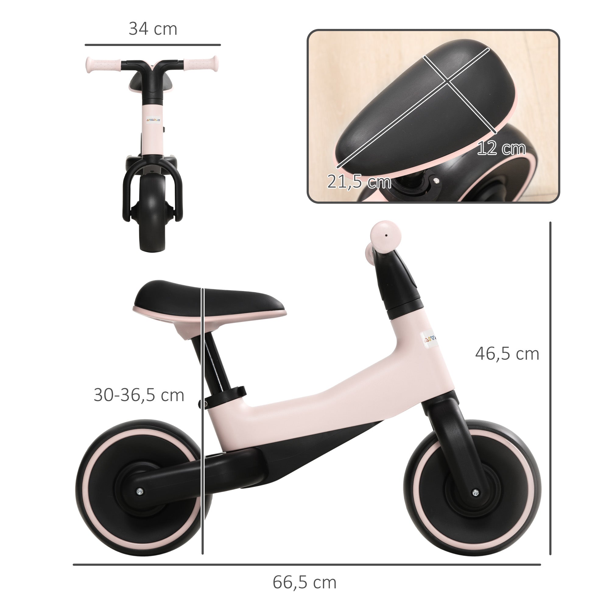 Bicicleta Infantil sem Pedais Rosa 66,5x34x46,5 cm