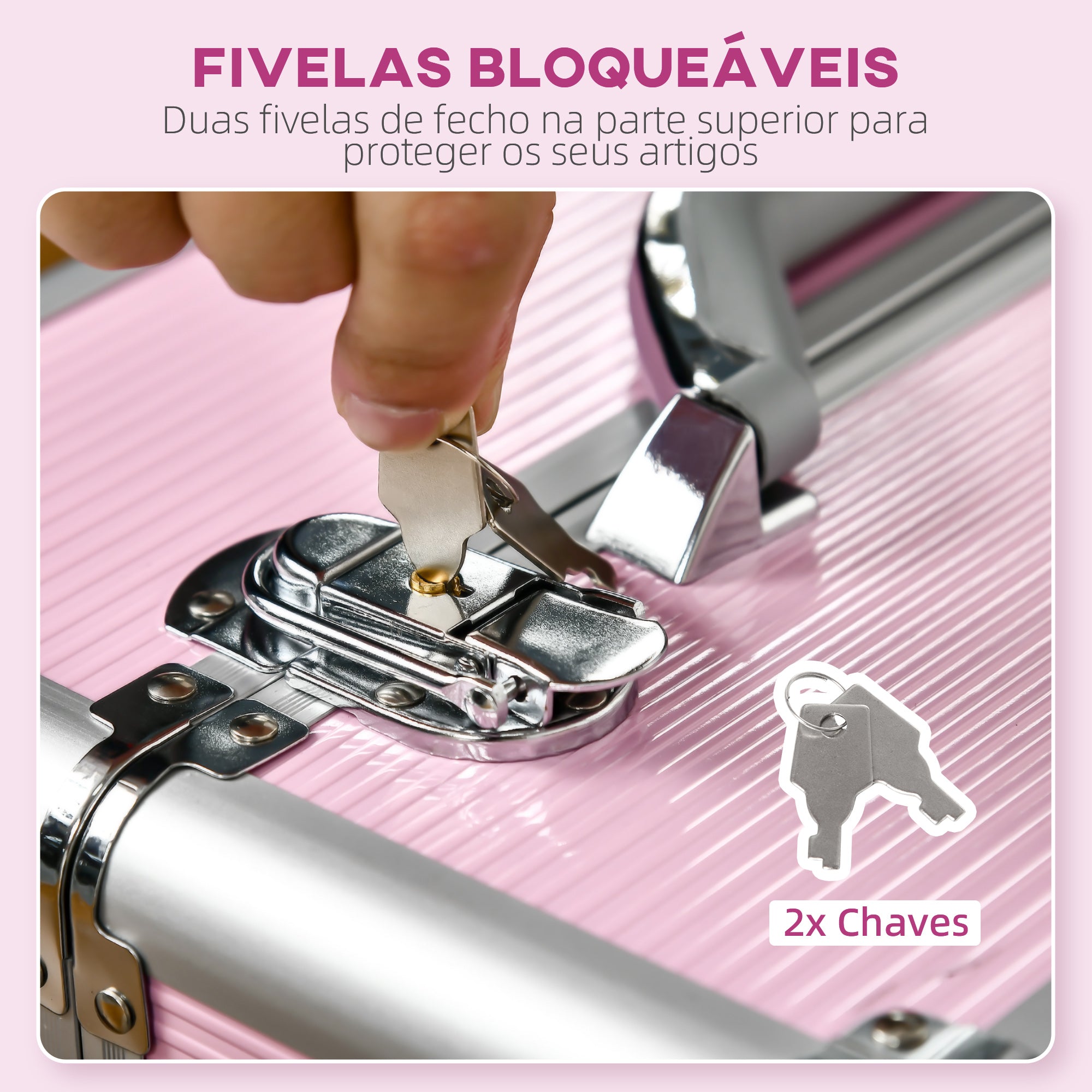 Mala de Maquilhagem Profissional – 36x23x58 cm – Rosa – MDF