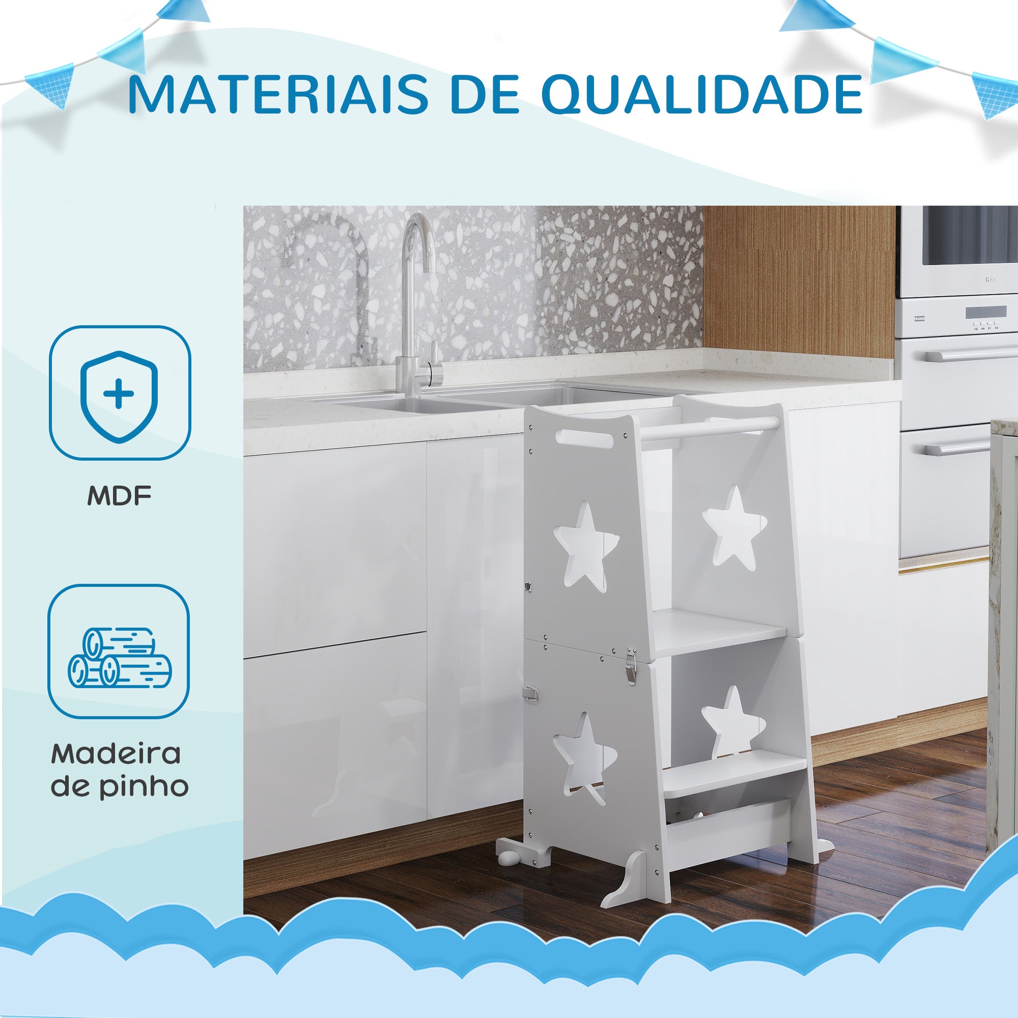 Torre de Aprendizagem 2 em 1 60x44,5x86 cm Branco - Seguro e Versátil