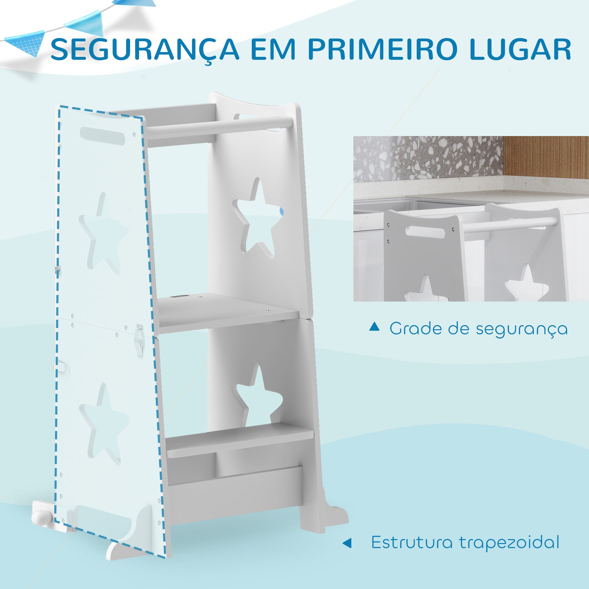 Torre de Aprendizagem 2 em 1 60x44,5x86 cm Branco - Seguro e Versátil