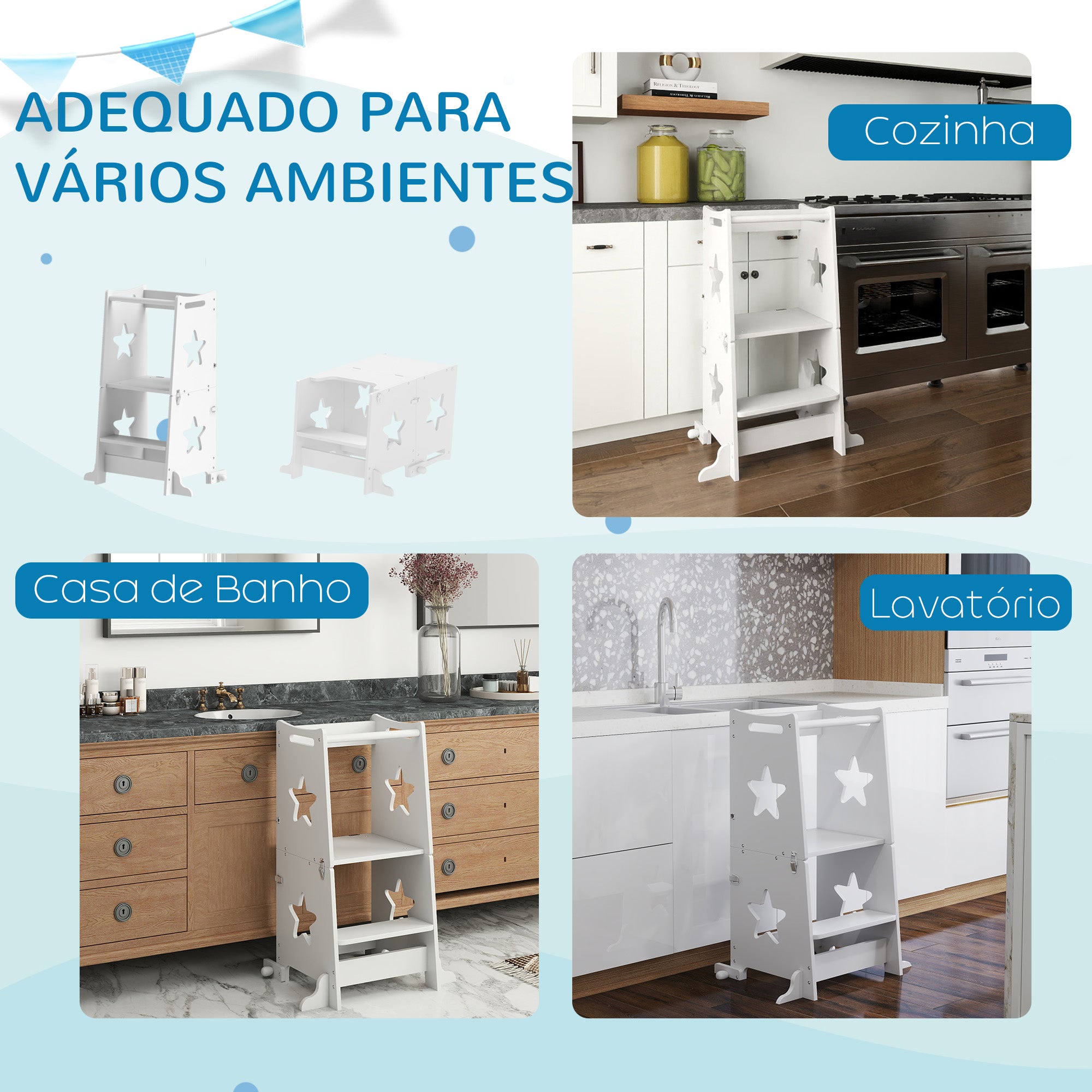 Torre de Aprendizagem 2 em 1 60x44,5x86 cm Branco - Seguro e Versátil