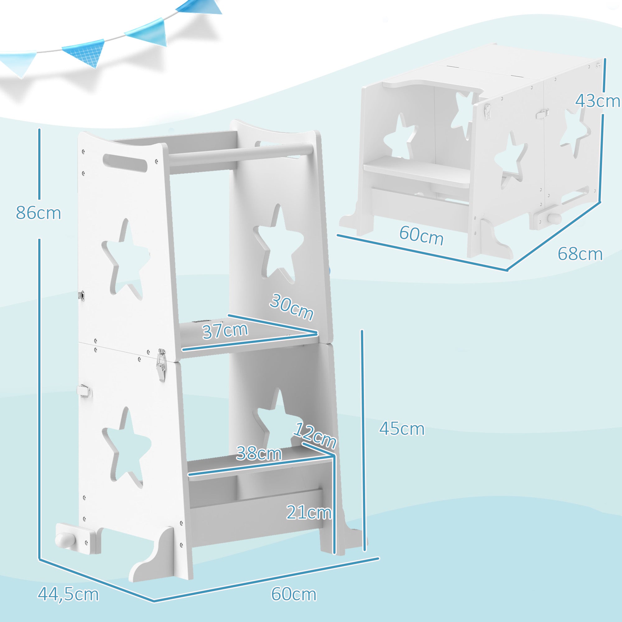 Torre de Aprendizagem 2 em 1 60x44,5x86 cm Branco - Seguro e Versátil