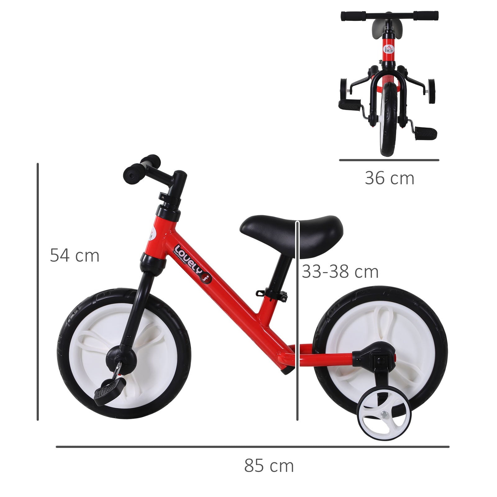 Bicicleta Balance com Pedais e Rodas Removíveis Vermelha 85x36x54 cm