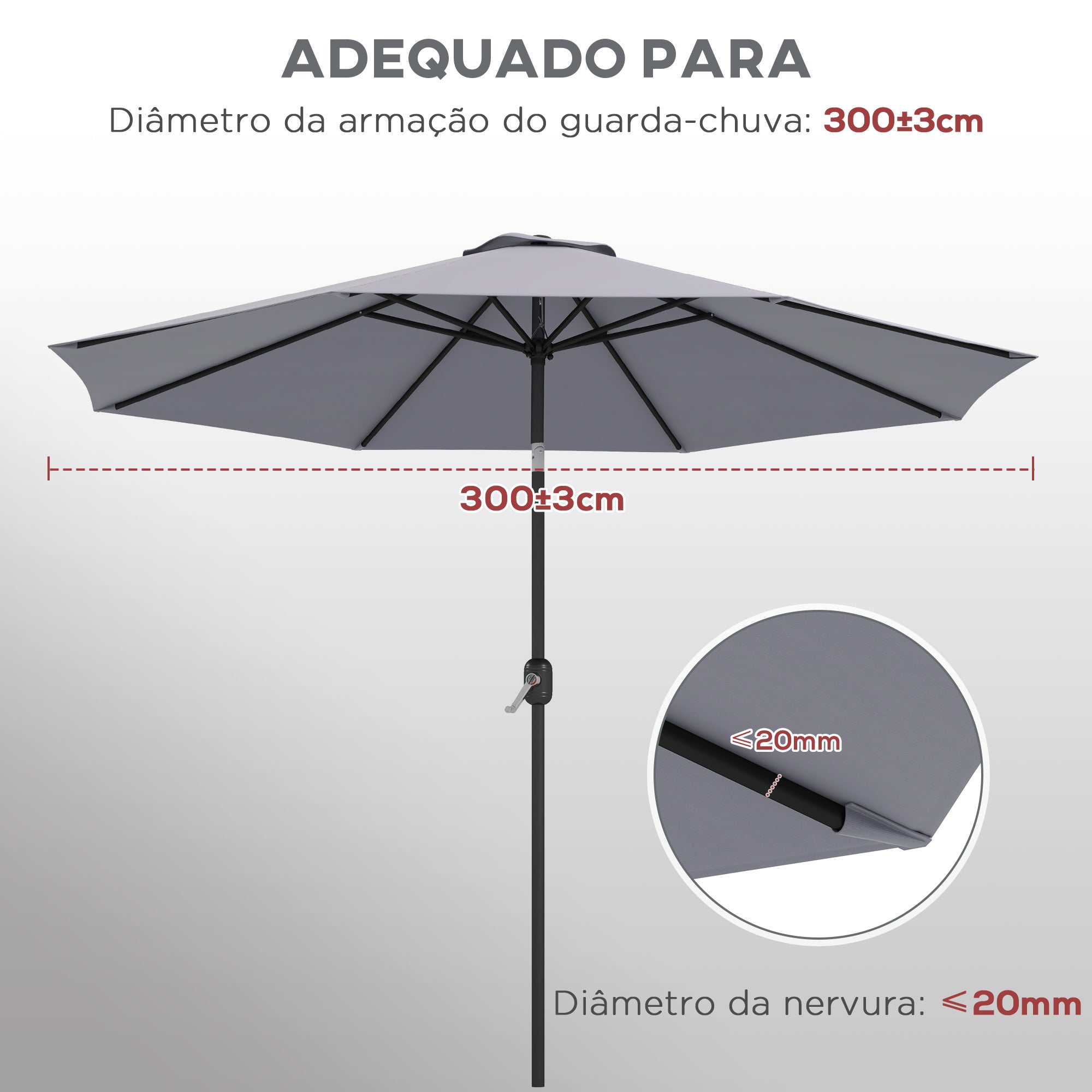 Toldo de Substituição para Chapéu de Sol Ø295cm Cinza