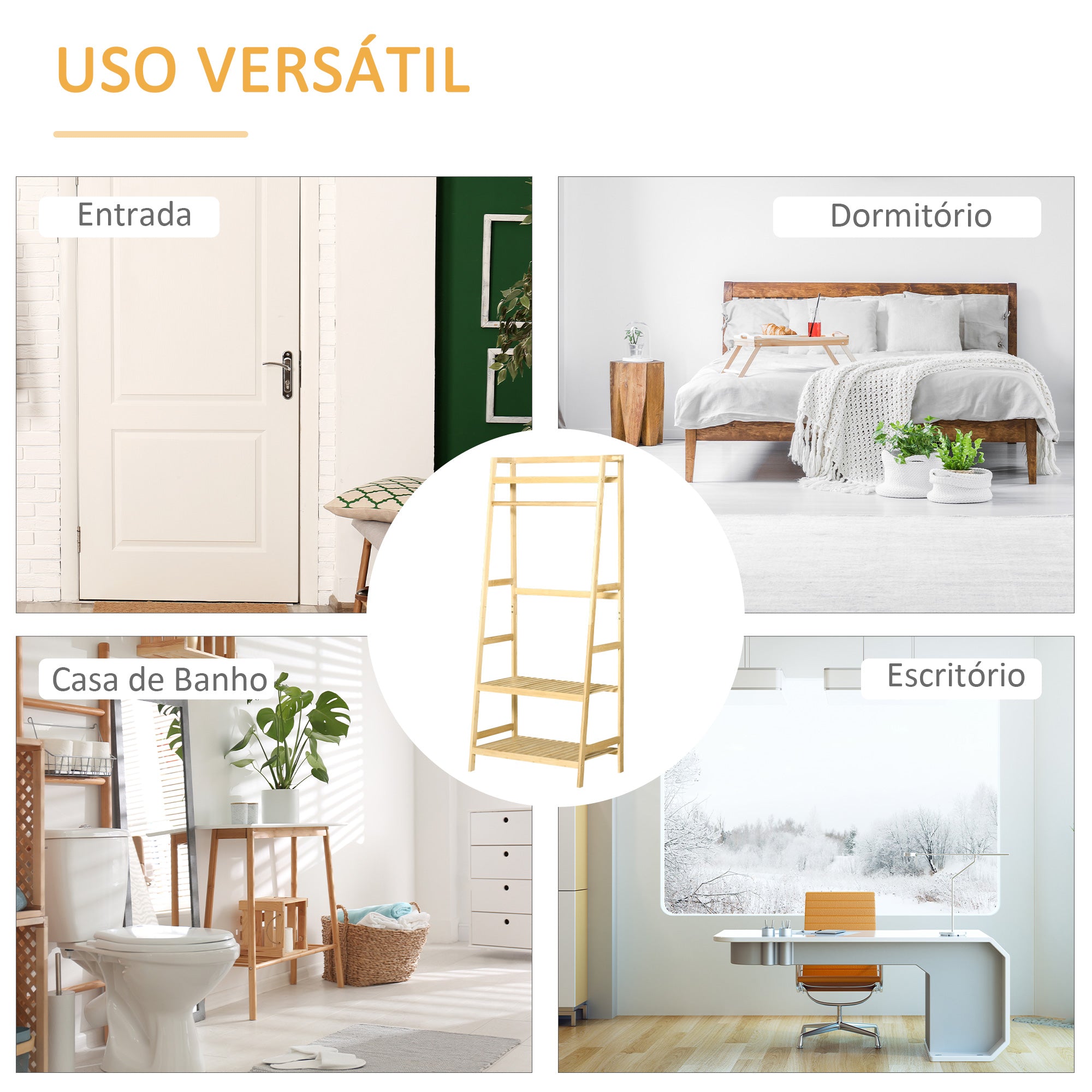 Suporte para Cabides de Bambu com Prateleira 3 Níveis 70x42x164 cm Cor de Madeira