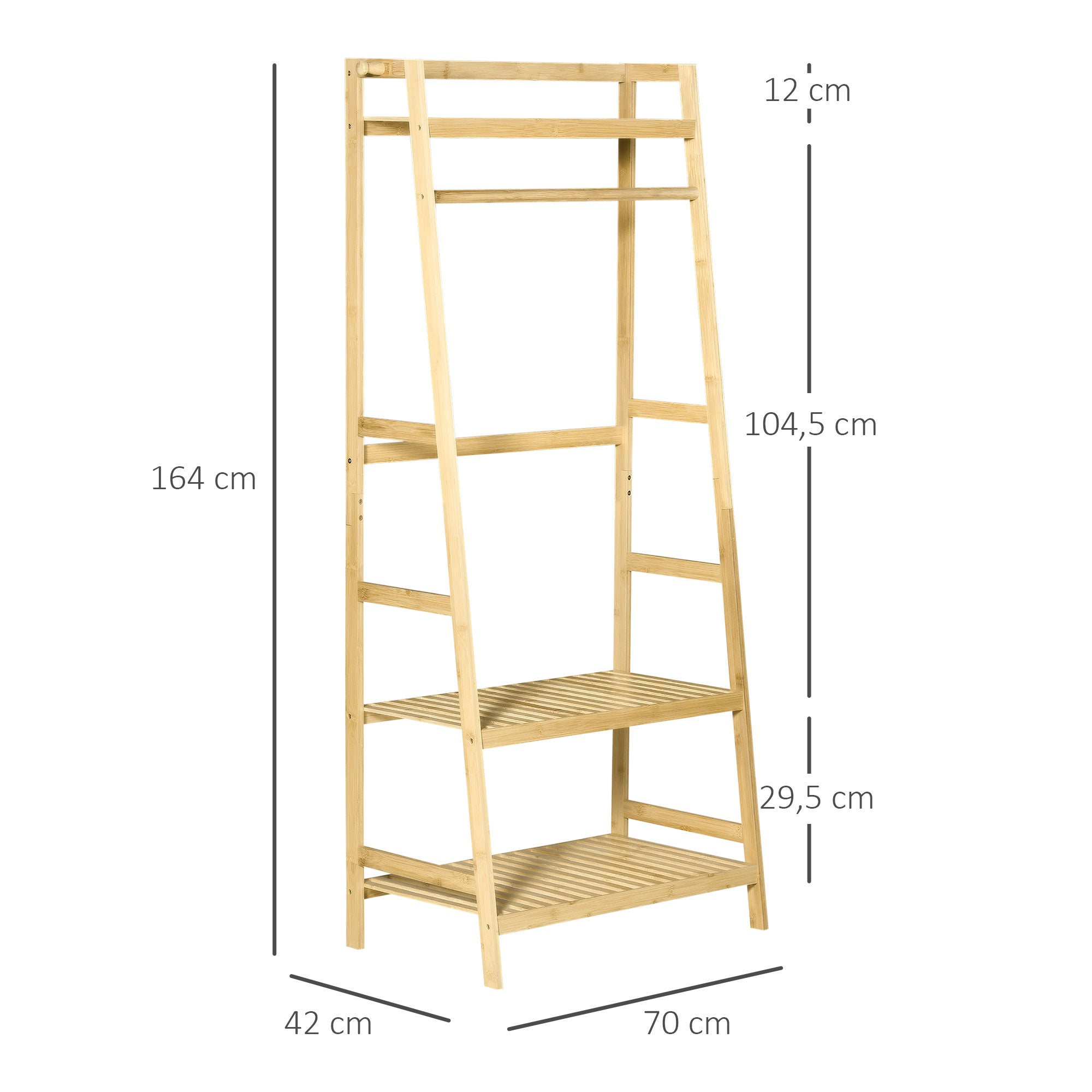 Suporte para Cabides de Bambu com Prateleira 3 Níveis 70x42x164 cm Cor de Madeira