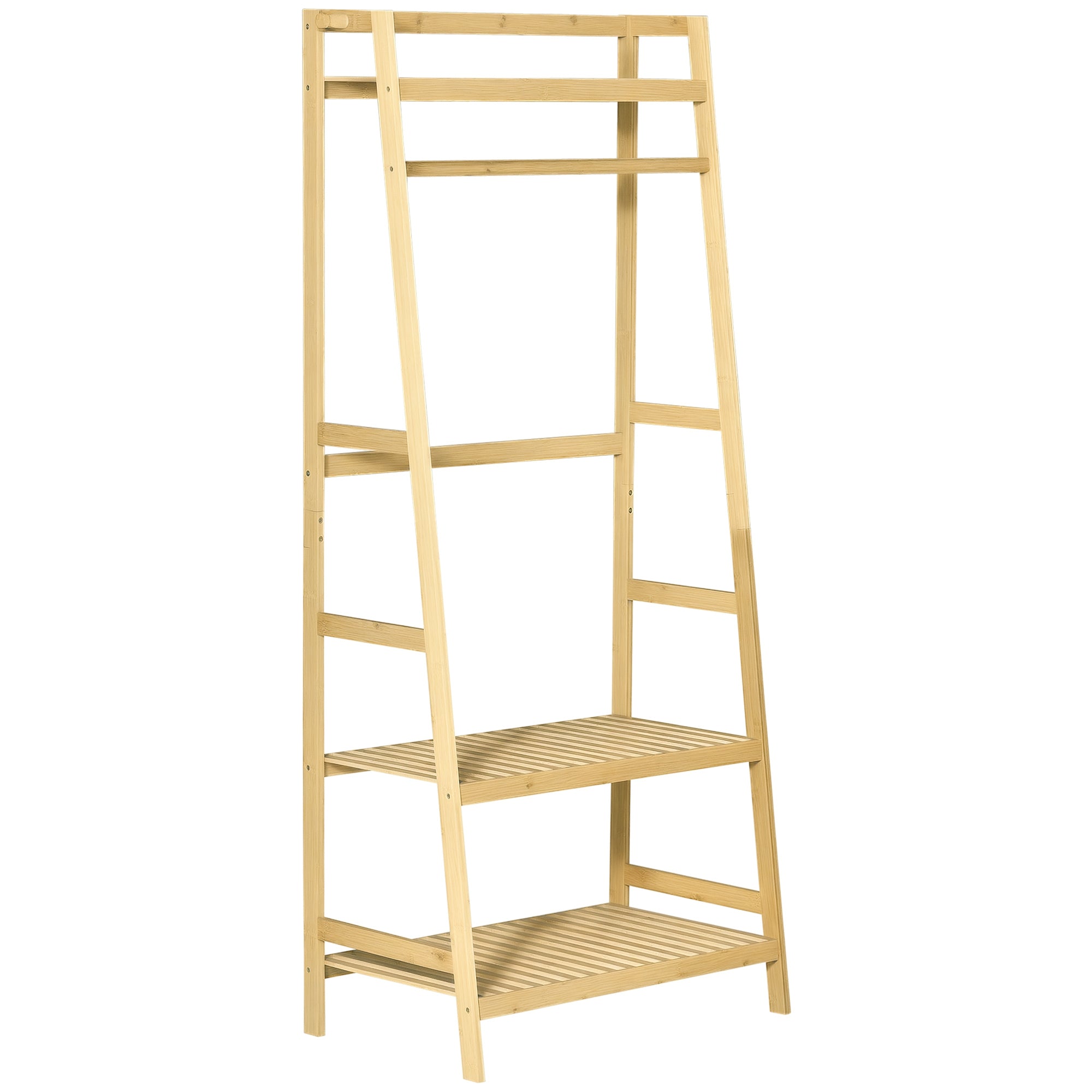 Suporte para Cabides de Bambu com Prateleira 3 Níveis 70x42x164 cm Cor de Madeira