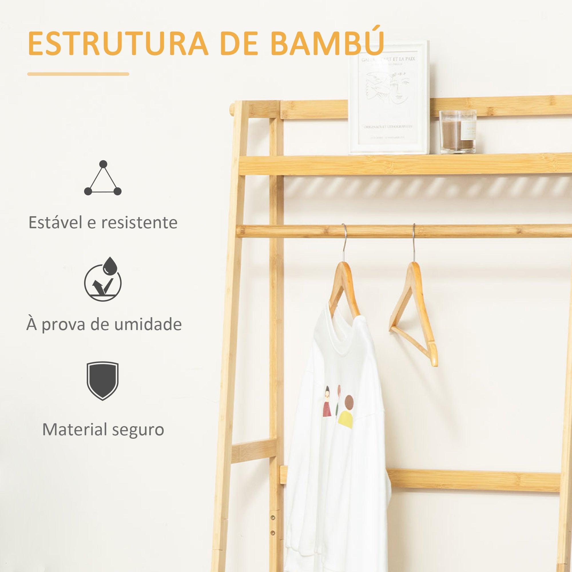 Suporte para Cabides de Bambu com Prateleira 3 Níveis 70x42x164 cm Cor de Madeira