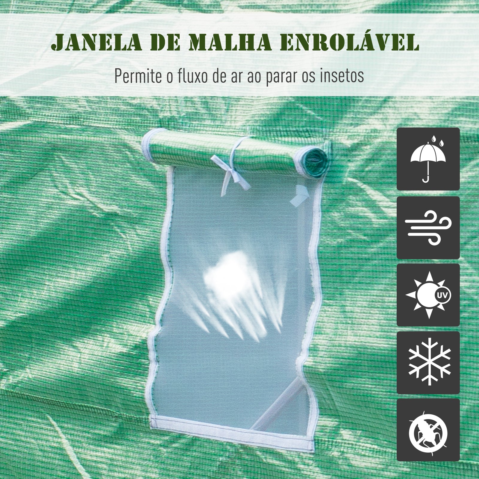 Estufa Túnel Verde 445x190x200 cm com 6 Janelas e Estrutura de Aço