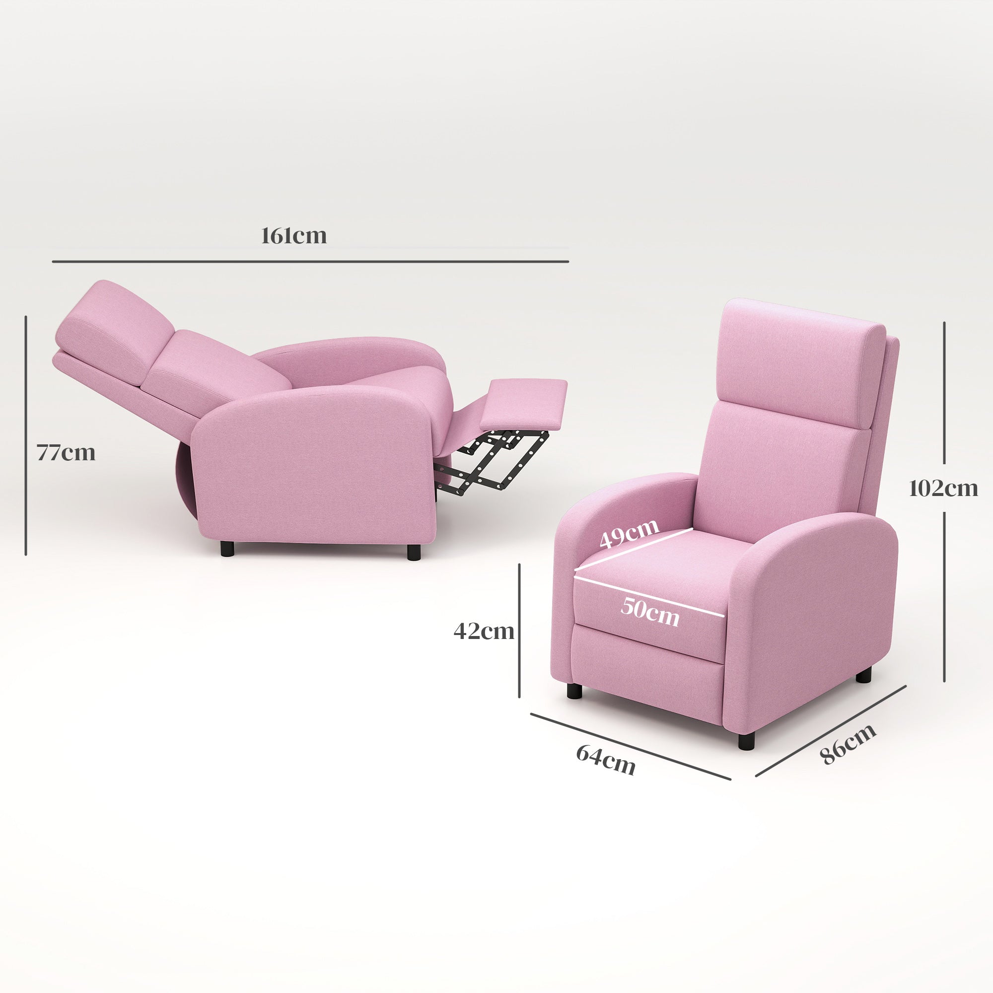 Poltrona Relax Reclinável 160° Rosa 64x86x102 cm