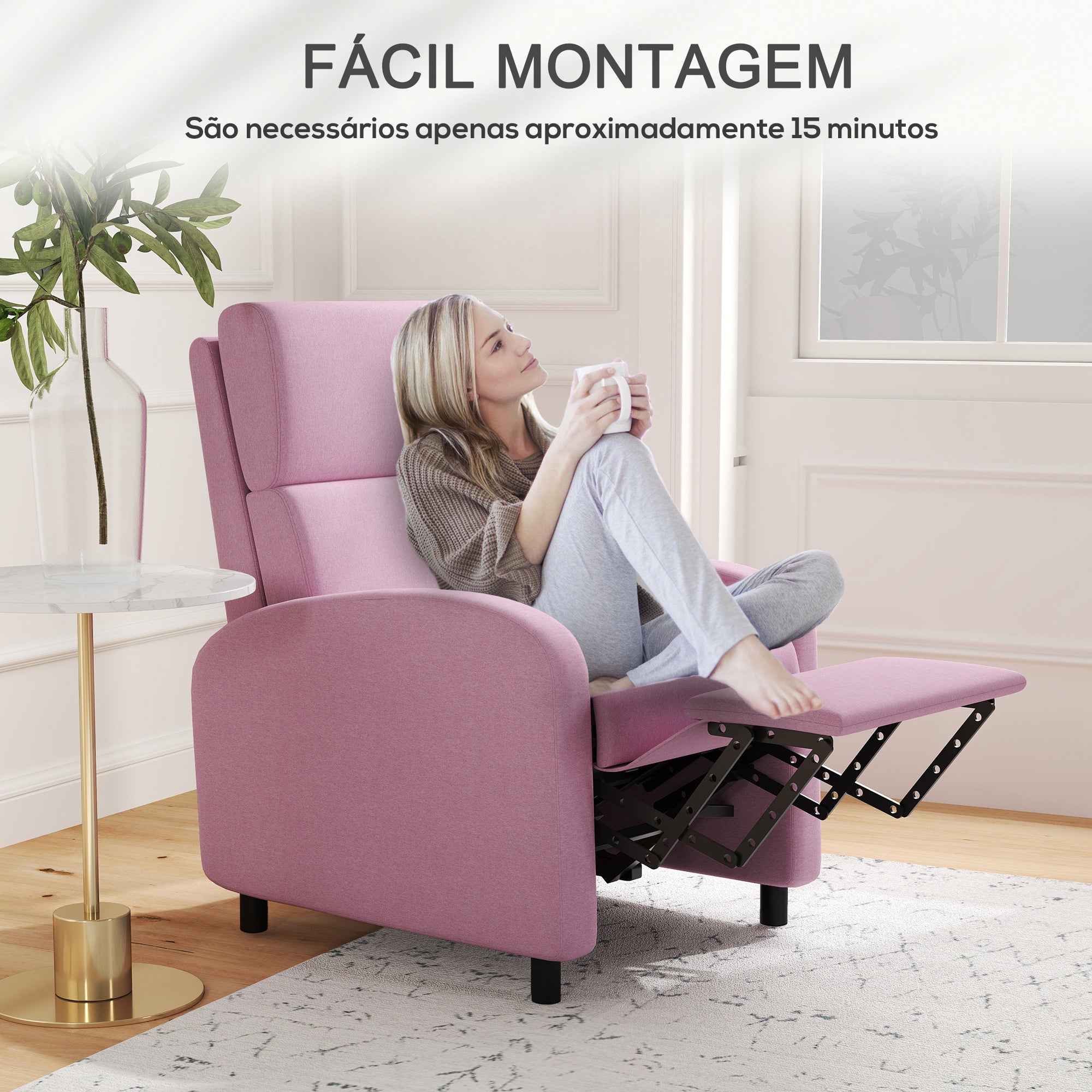 Poltrona Relax Reclinável 160° Rosa 64x86x102 cm