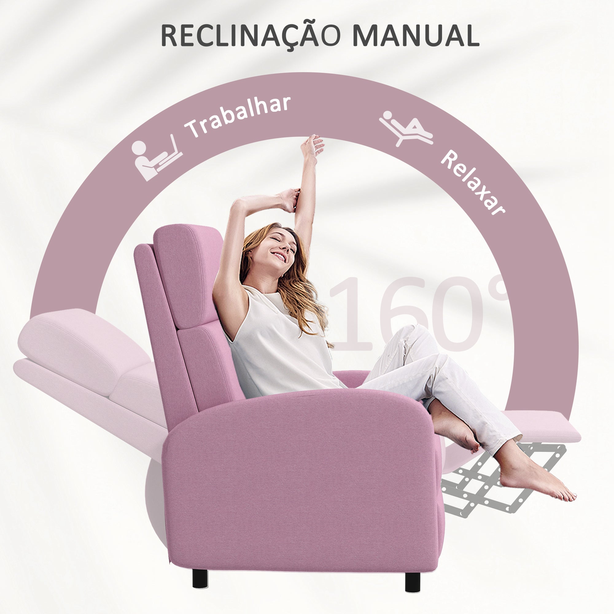 Poltrona Relax Reclinável 160° Rosa 64x86x102 cm