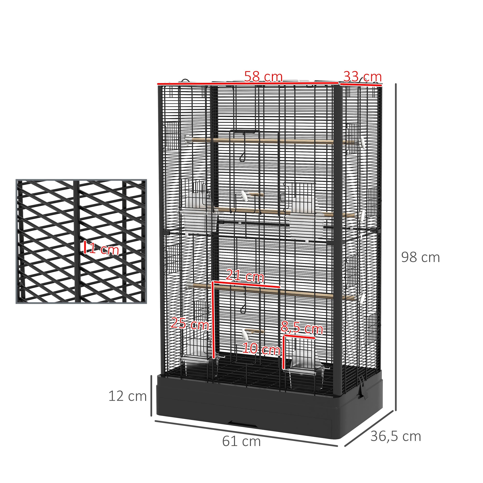 Gaiola para Aves 61x36,5x98 cm - Preto